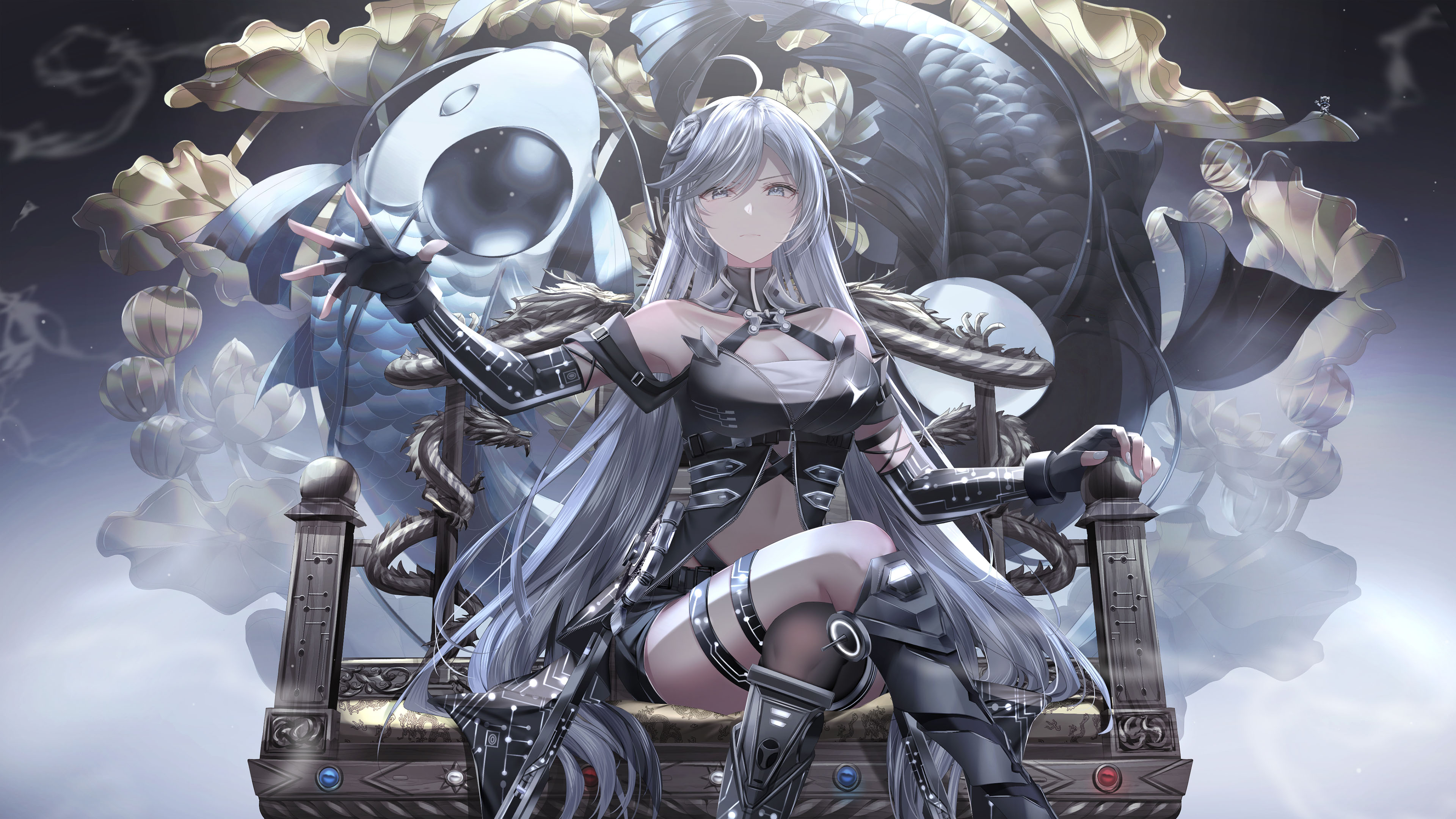 龙椅,鲤鱼,宝座,长发美少女