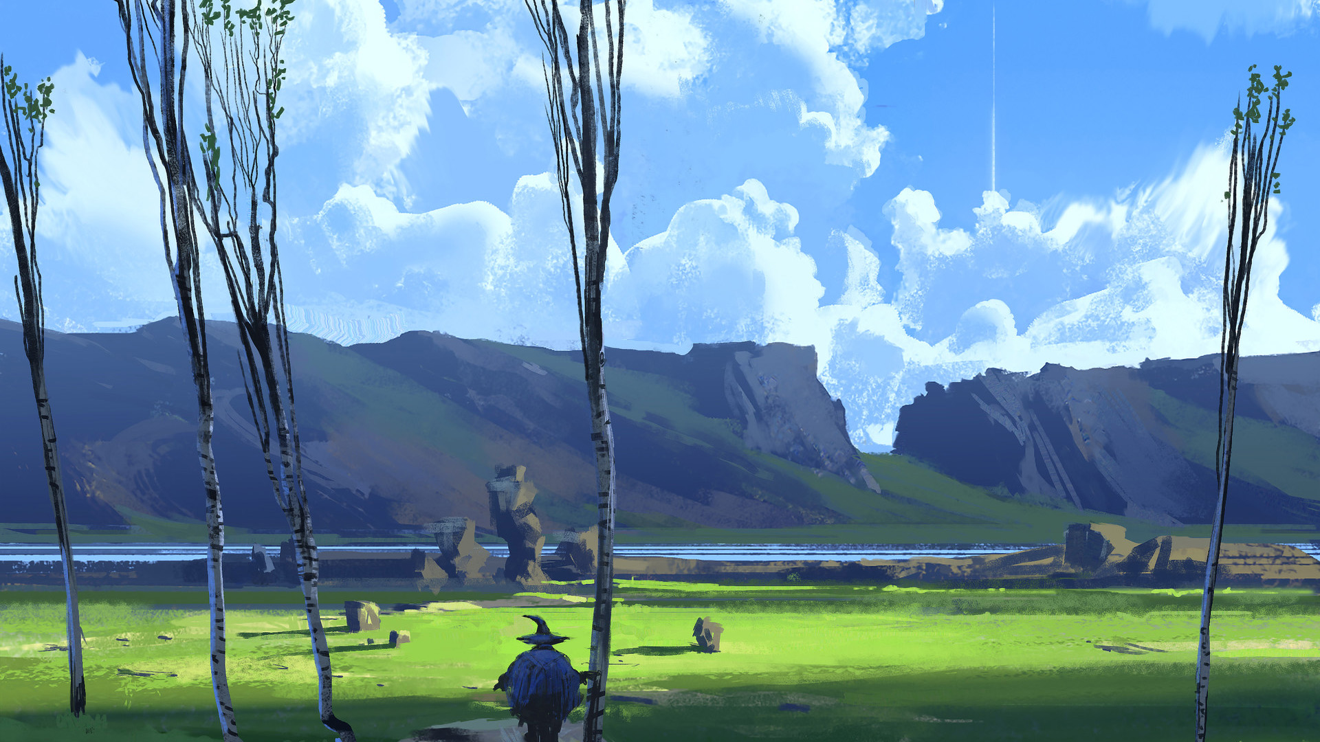 蓝天,白云,草原,原野,流星