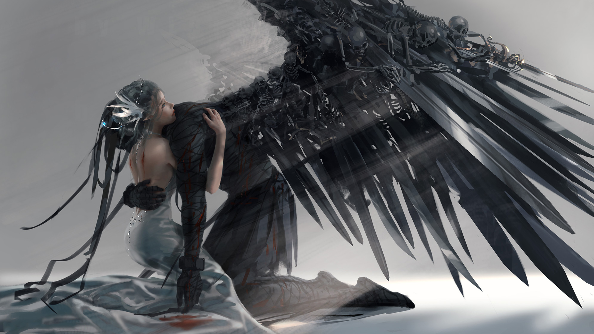 国漫,冰公主,天使,翅膀,骷髅