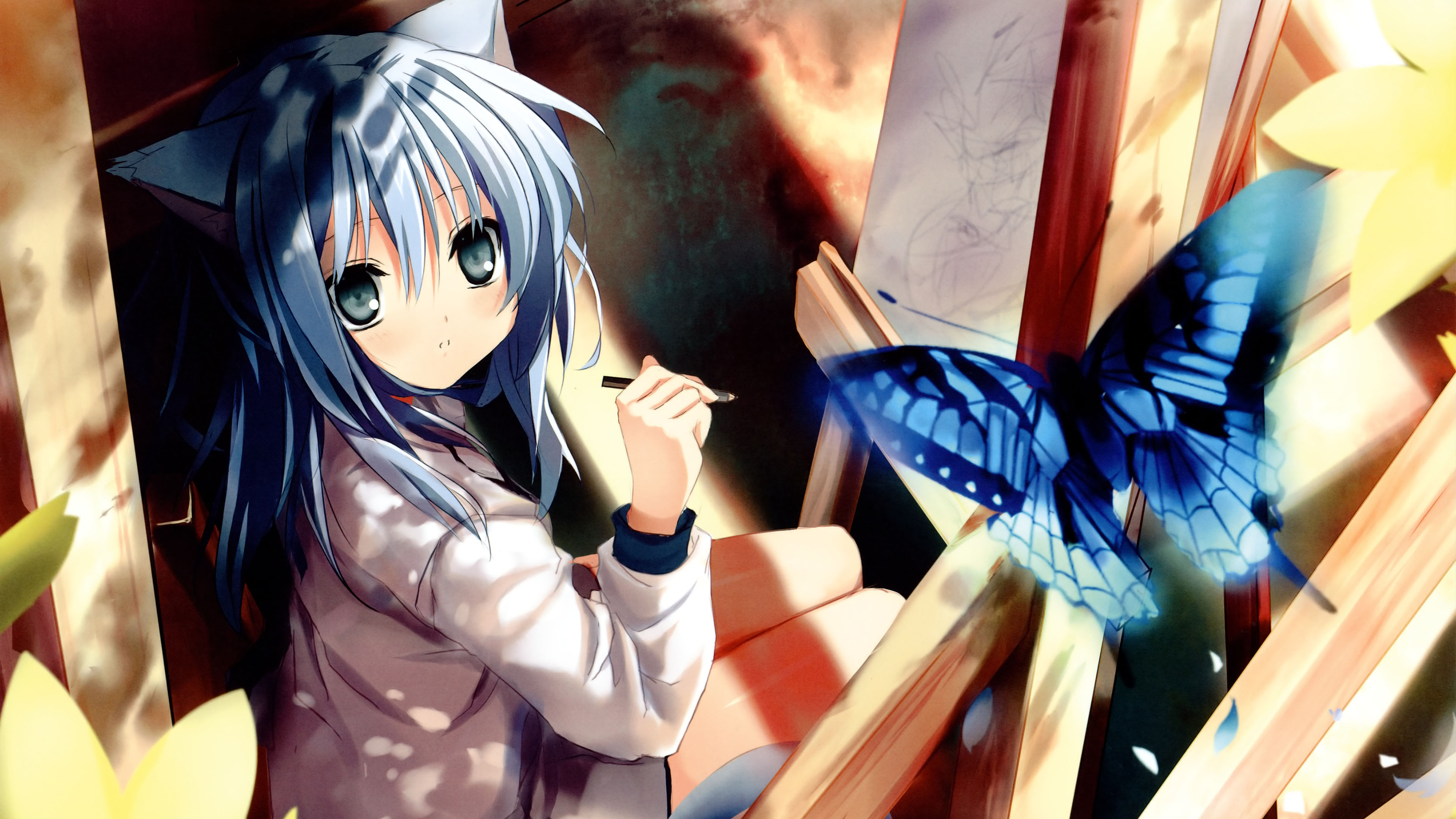 二次元,蝴蝶,猫耳,春天,阳光