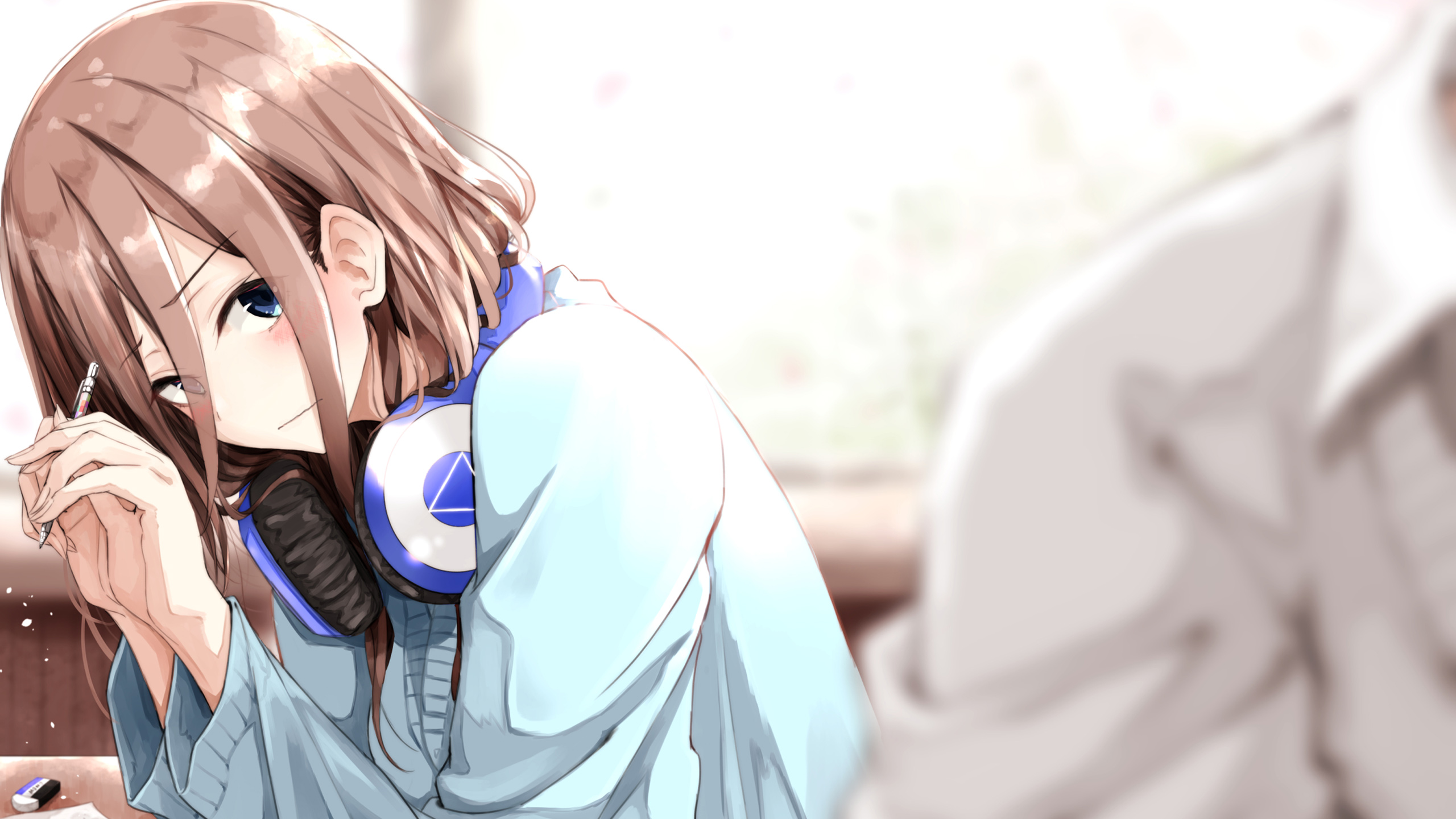 二次元,耳机,学校,教室,作业