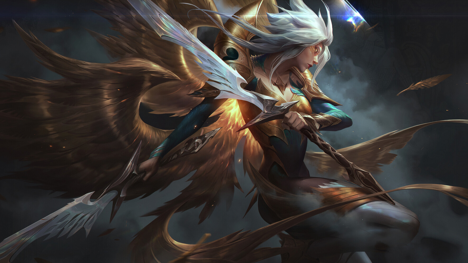 天使,金色翅膀,双手剑