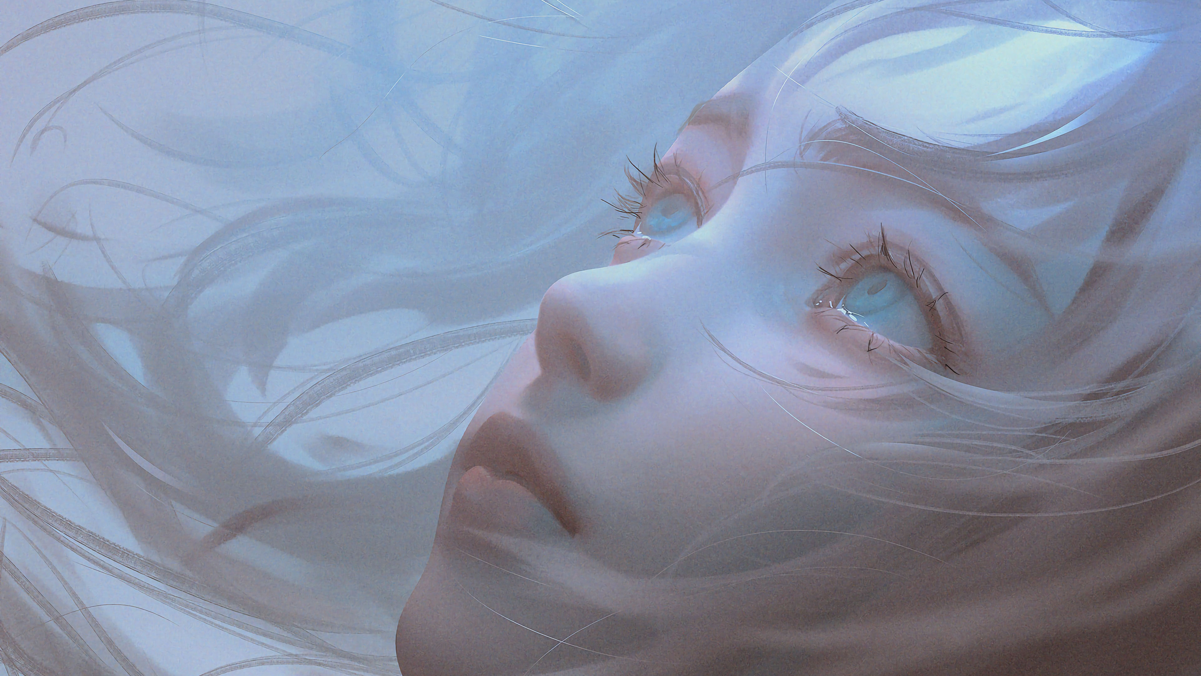 女孩,天使,脸,眼睛,长头发