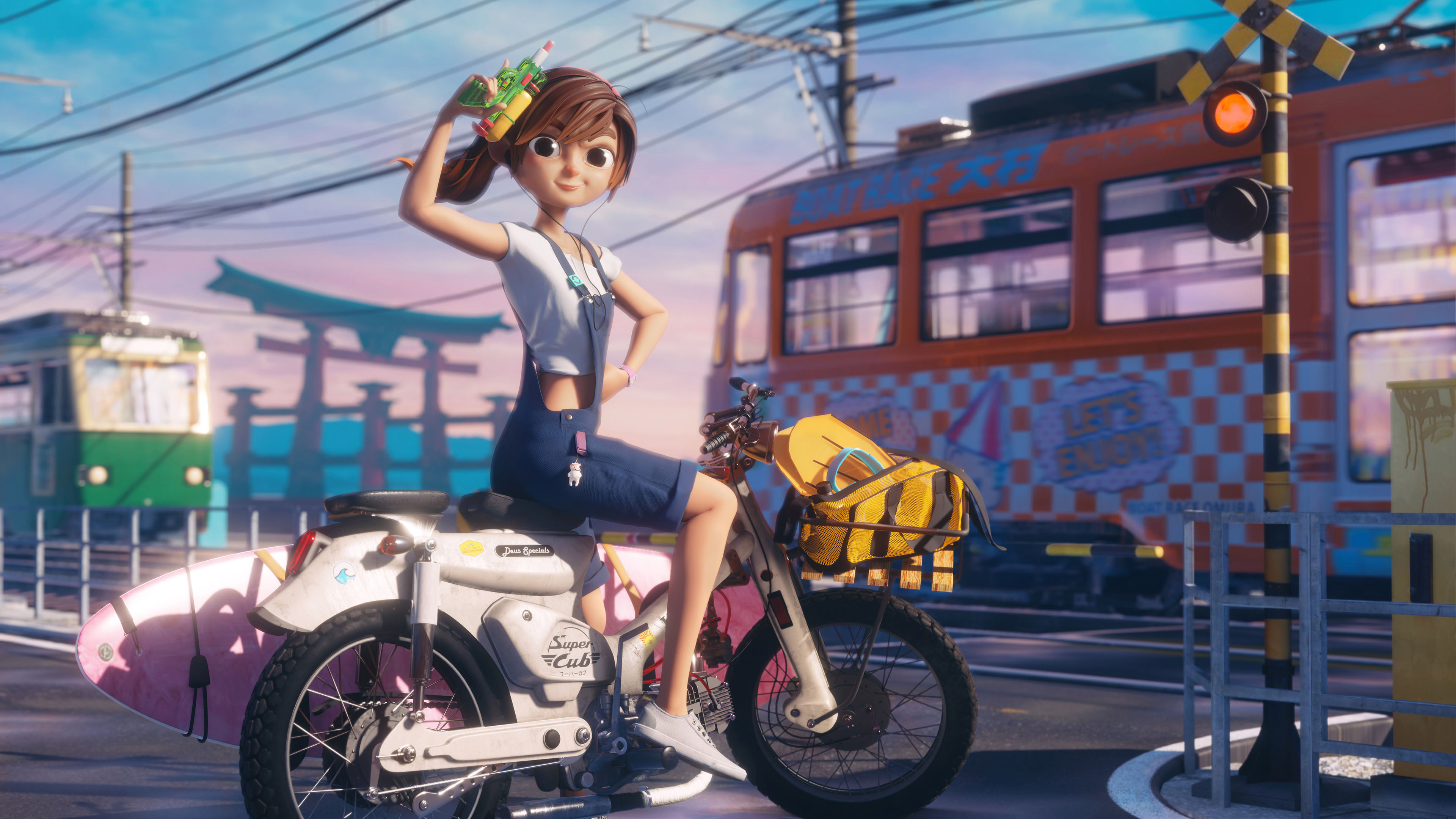 电动单车,电车,火车,交通灯,城市