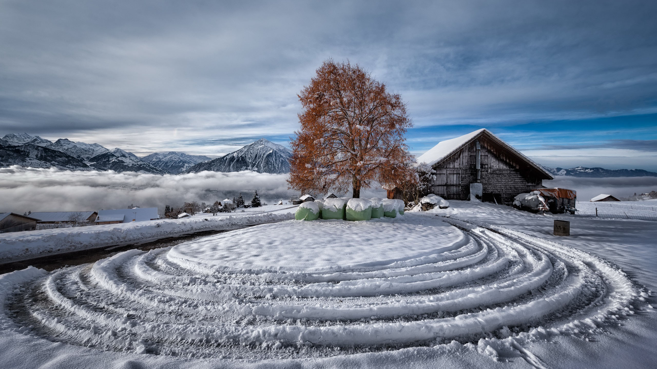 冰天雪地,冬天,乡村,木屋,雪山