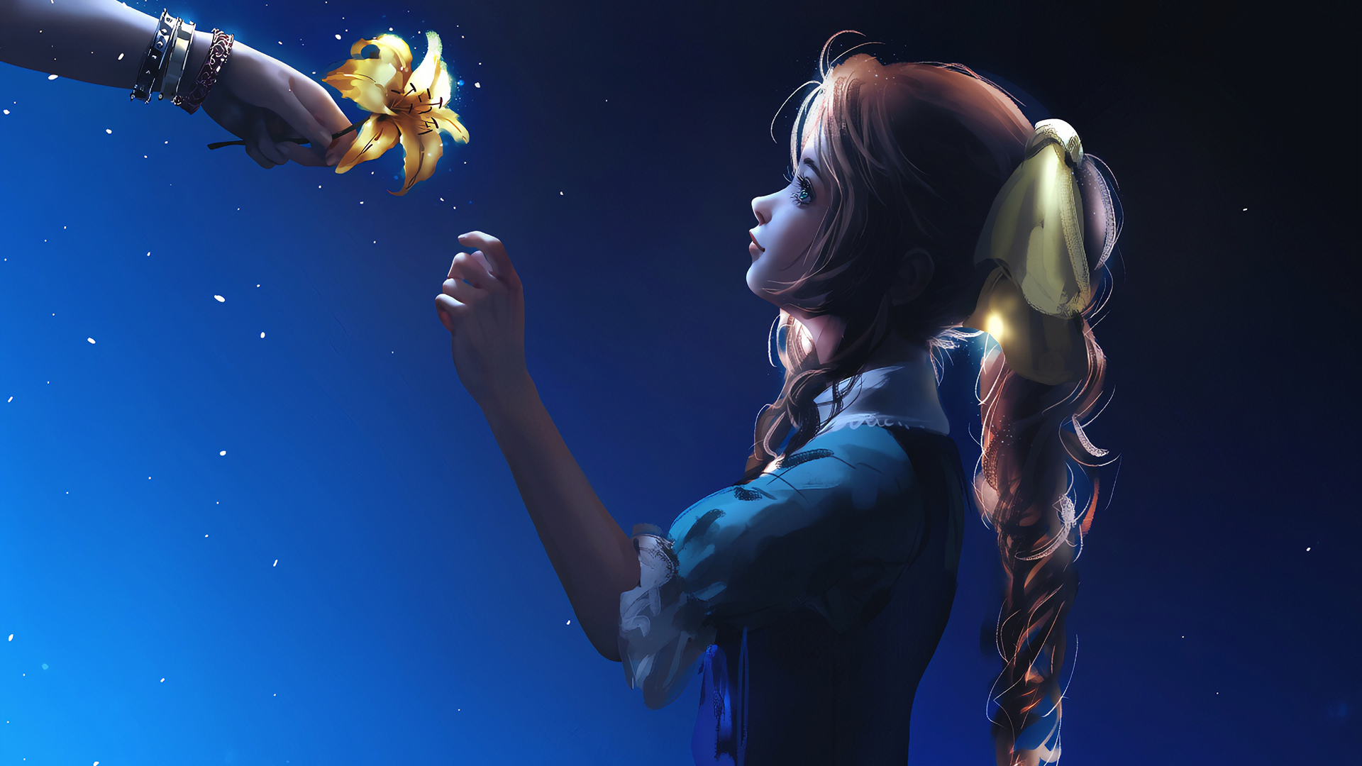 最终幻想,百合,长发,女孩,星光