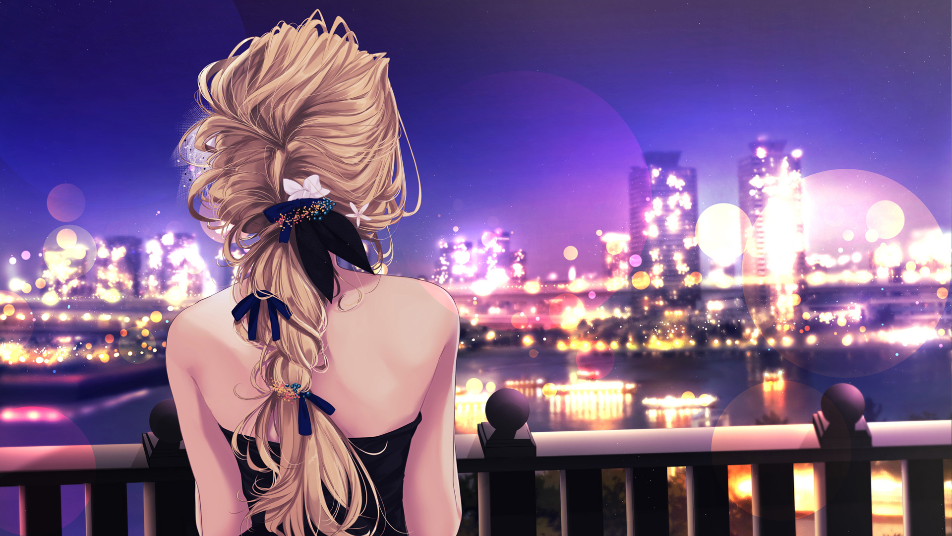 城市夜景,,女孩,后背,,动漫