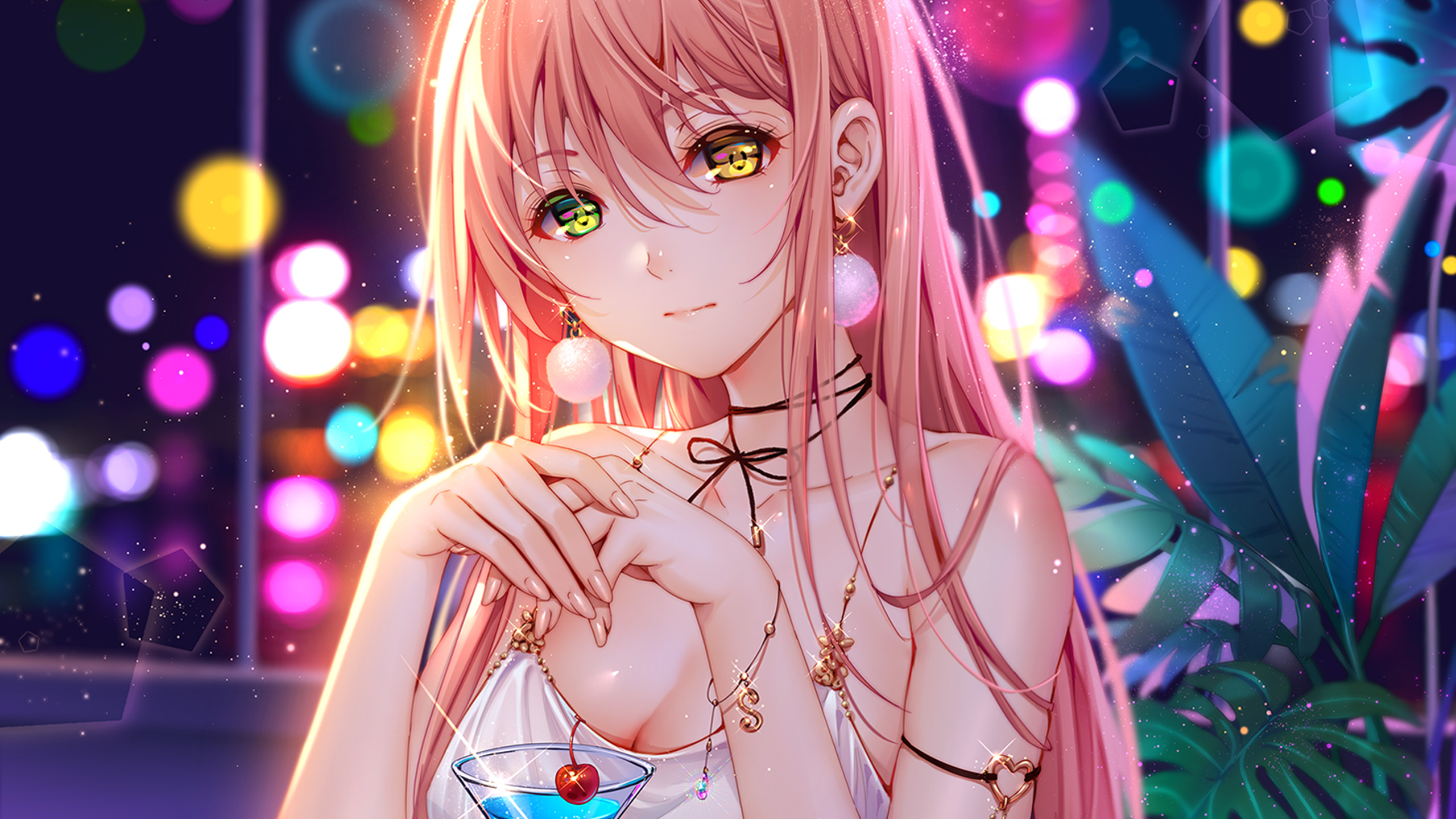 鸡尾酒,长发,耳环,夜景,眼睛