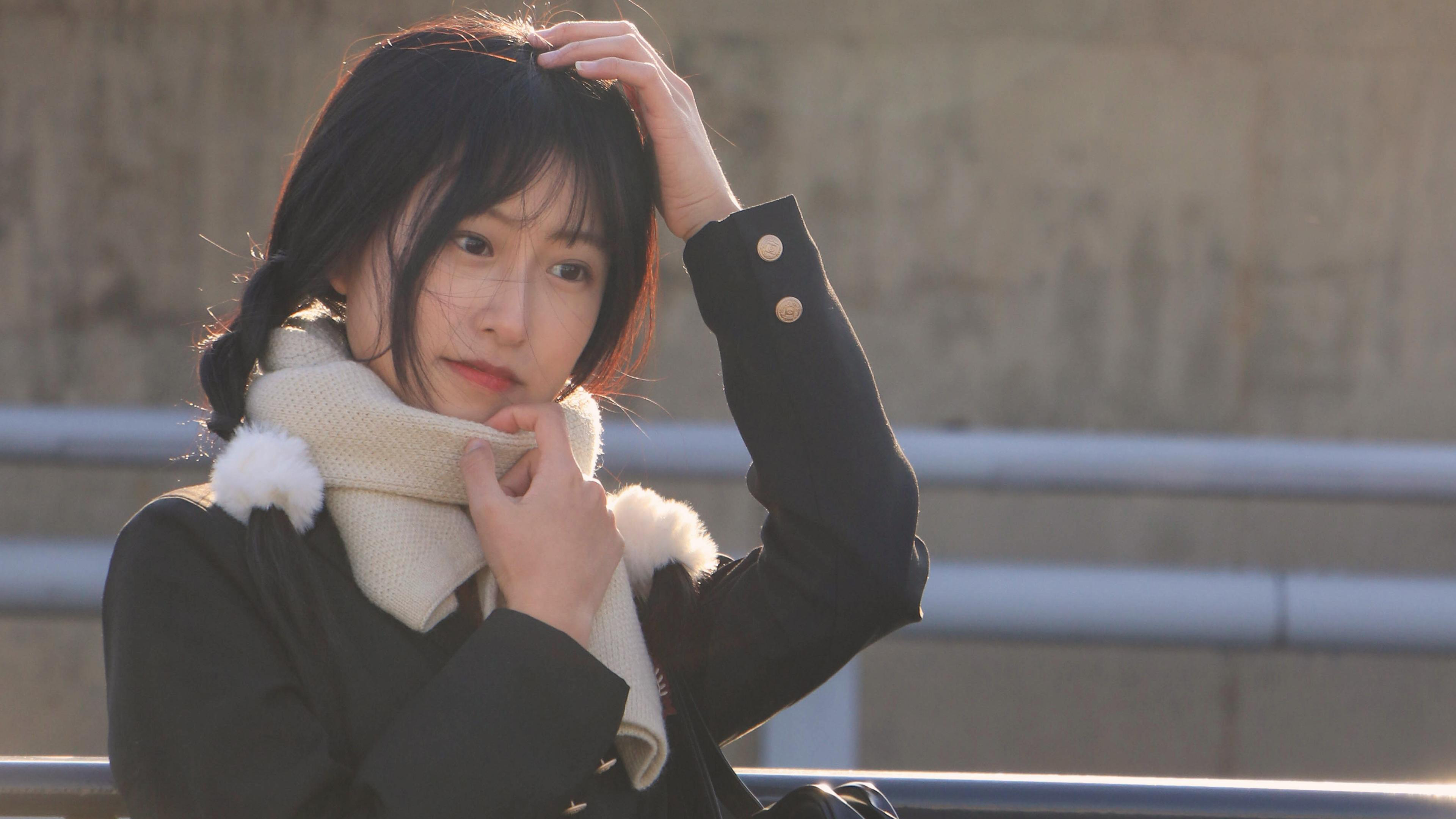 清纯,冬天,围巾,辫子,长发