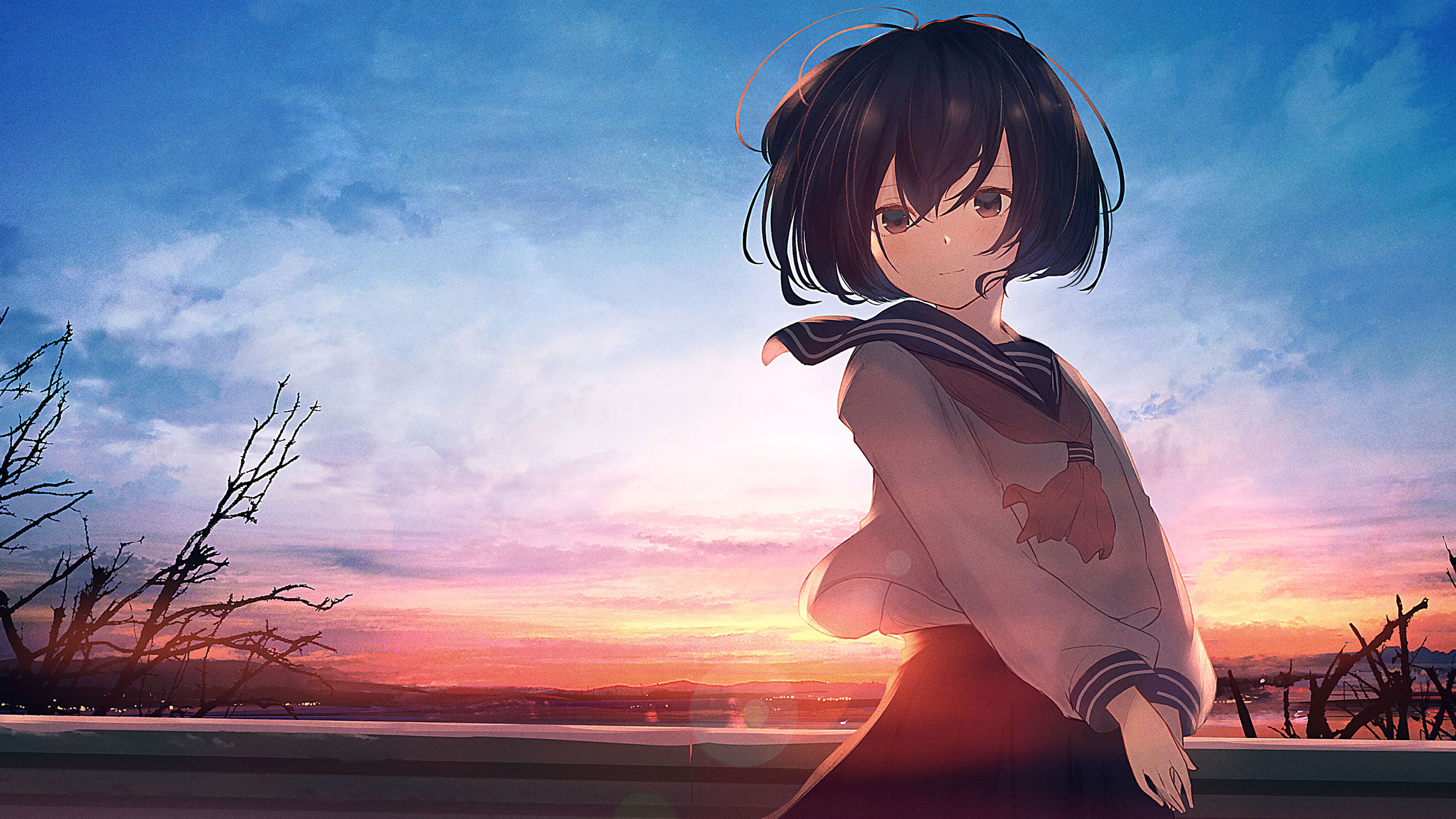 卡通人物,制服,学妹,晚霞