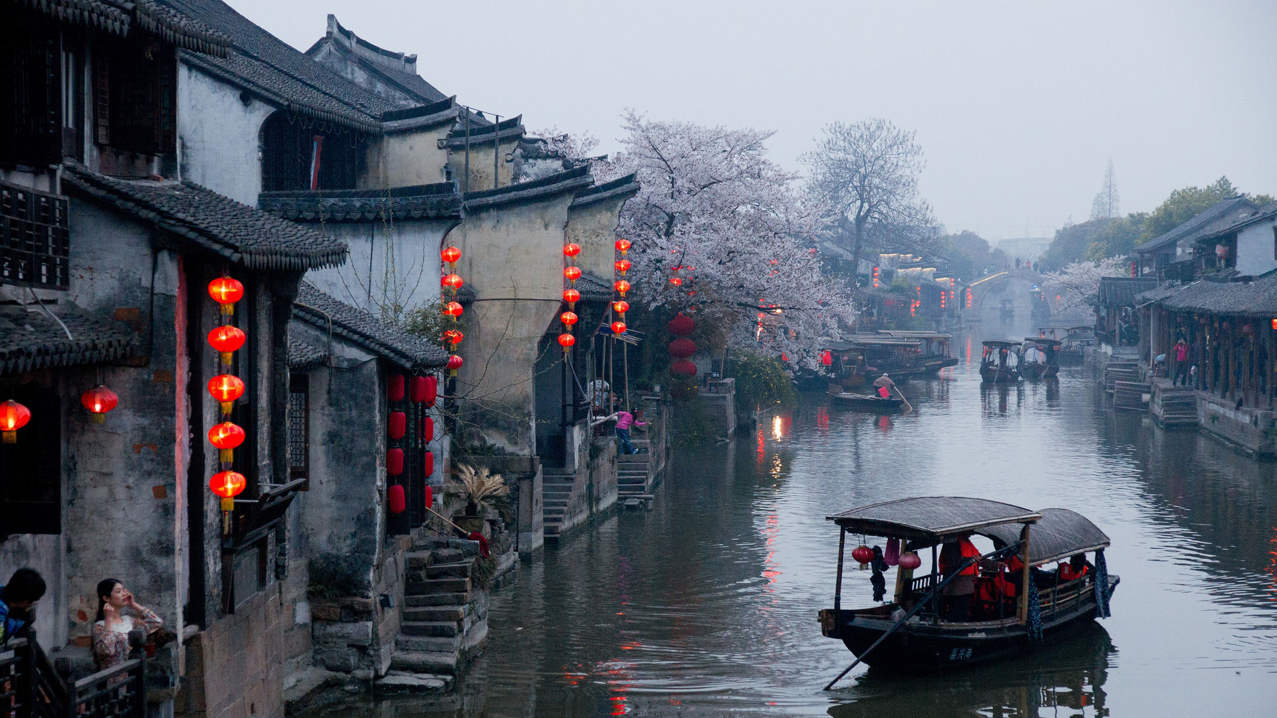 城市夜景,江南,水乡,乌镇,灯笼,小船