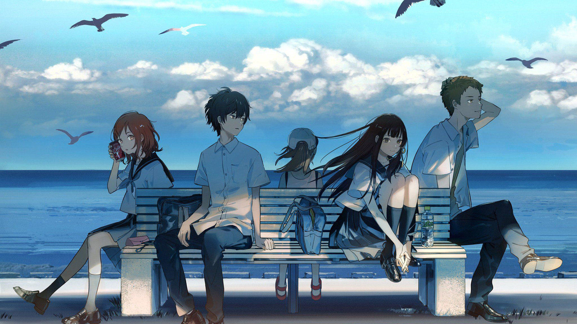 海鸥,大海,学姐,云朵,蓝天