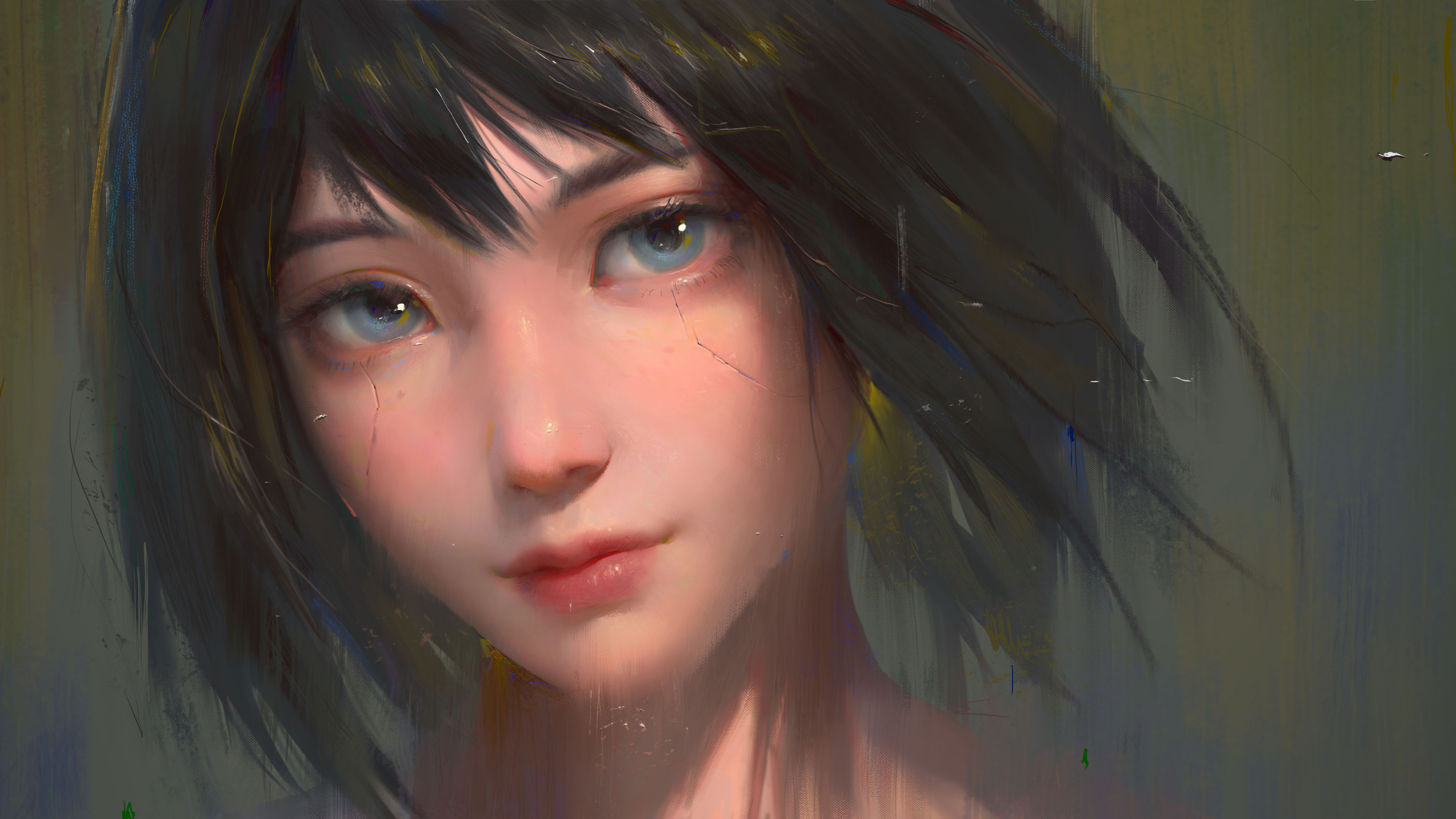 短发,女孩,脸,玻璃,疤痕