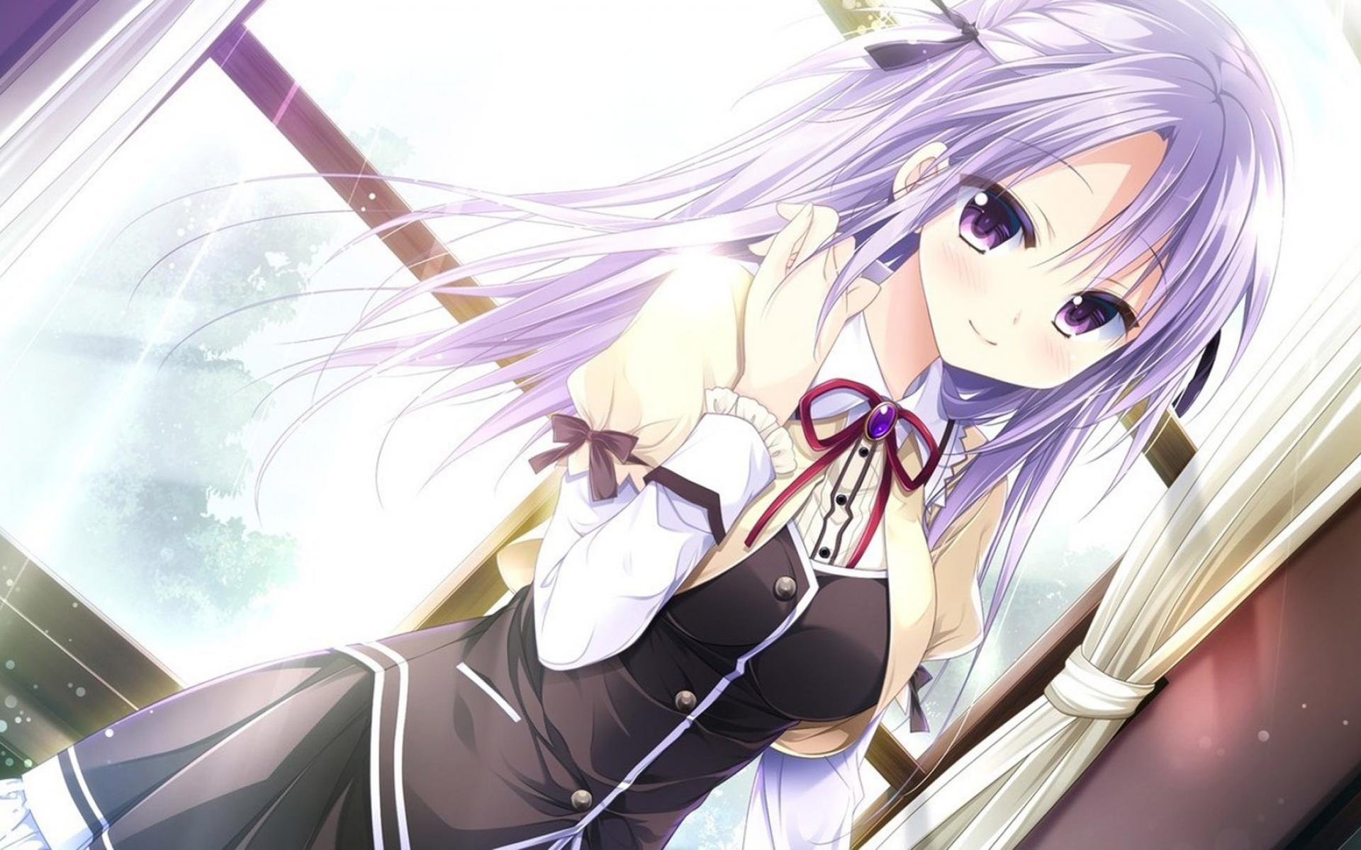 动漫,,紫色长发,,甜美,,少女