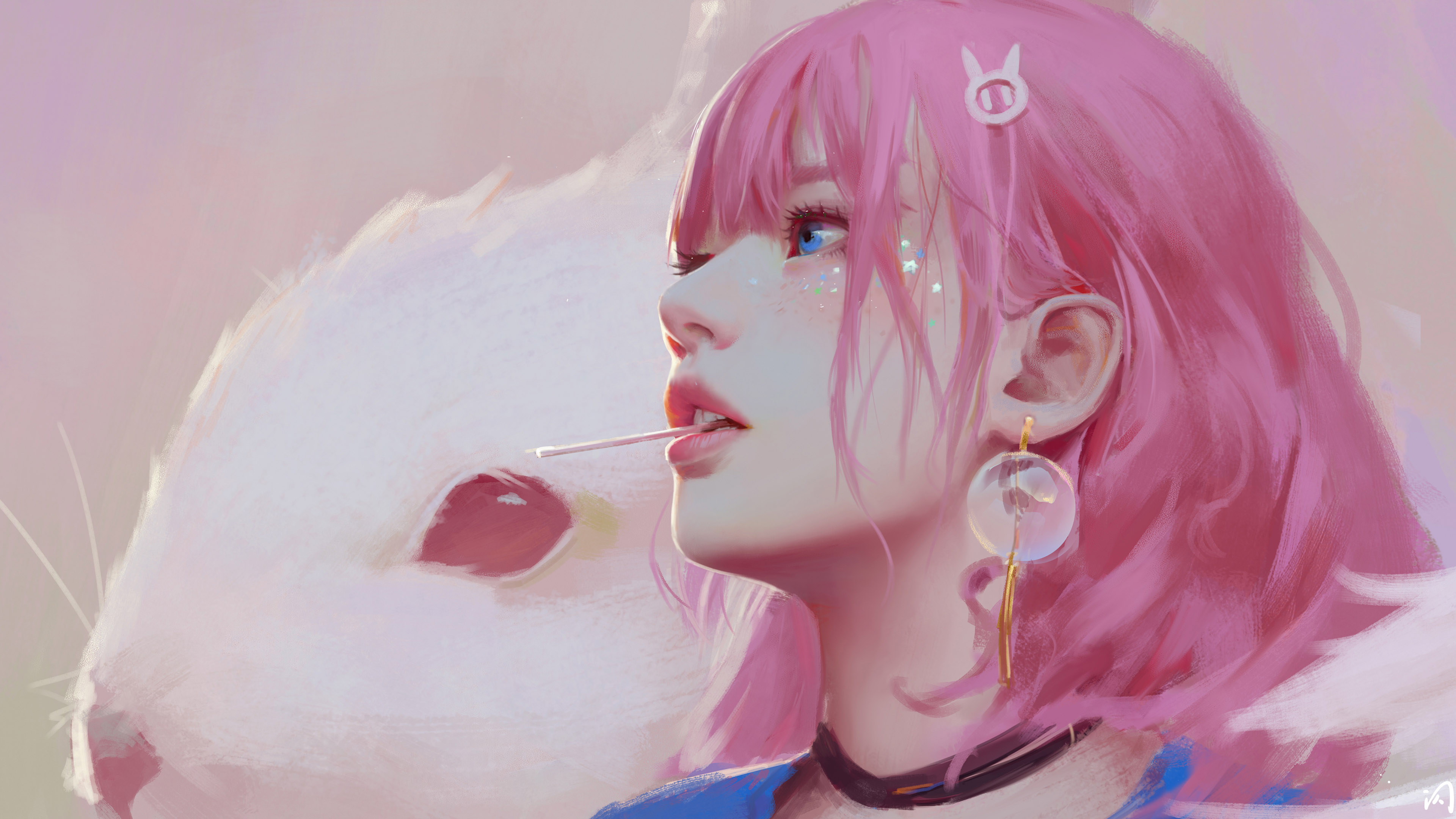 兔子,红发,棒棒糖,耳环