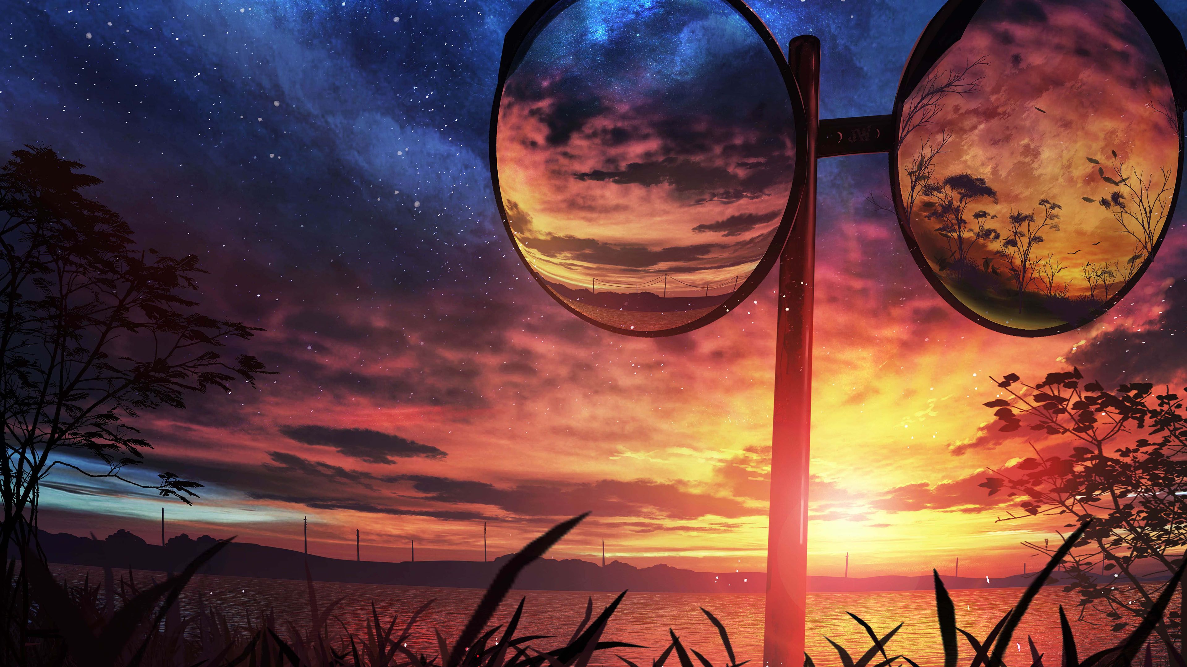 晚霞,落日,红霞,倒映