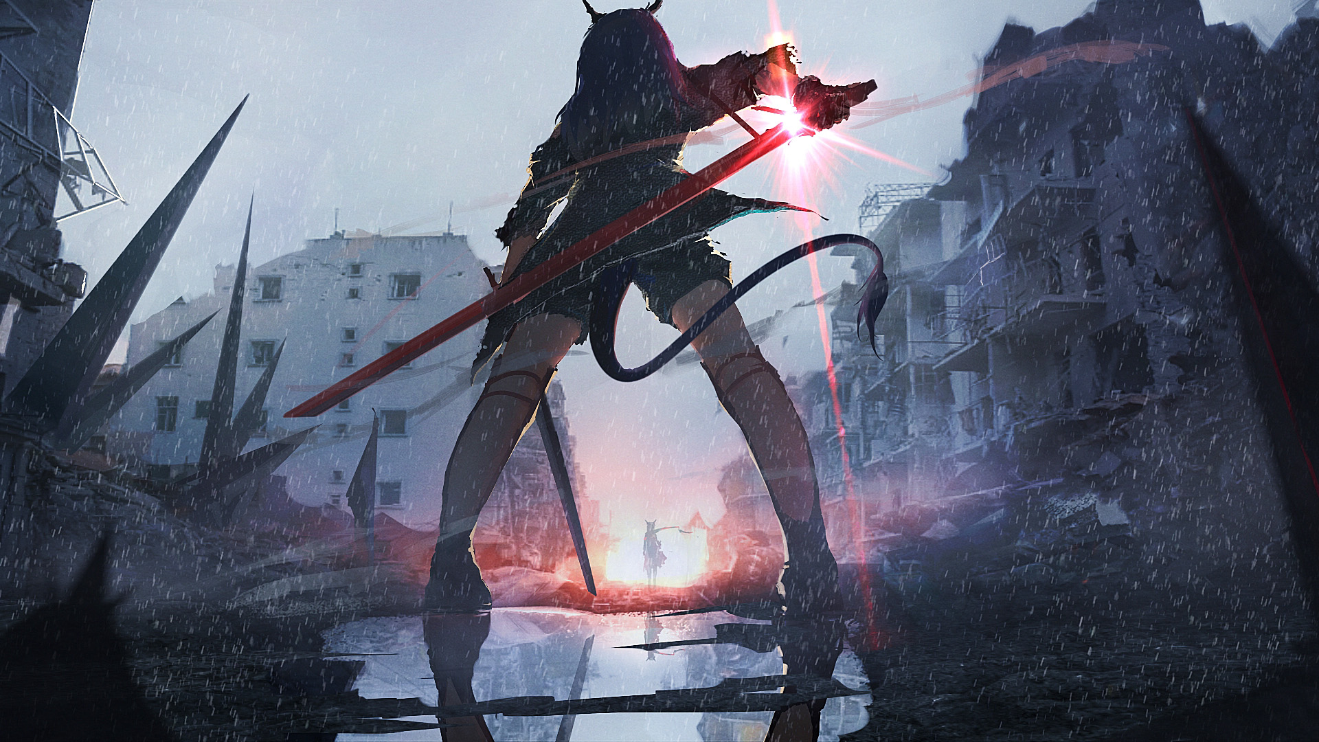 二次元,拔剑,精灵,战争,废墟