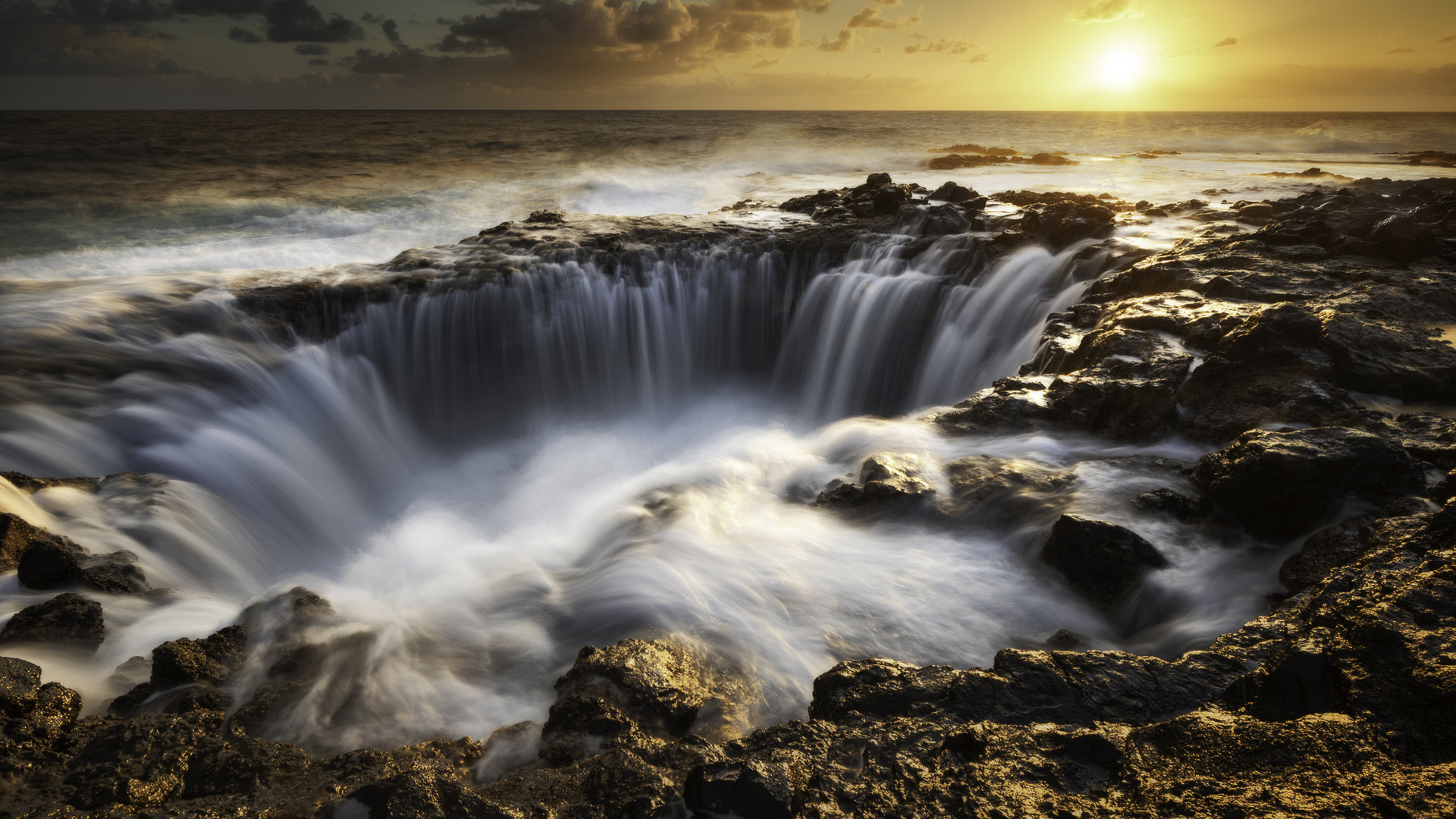 海洋天堂,太阳,瀑布
