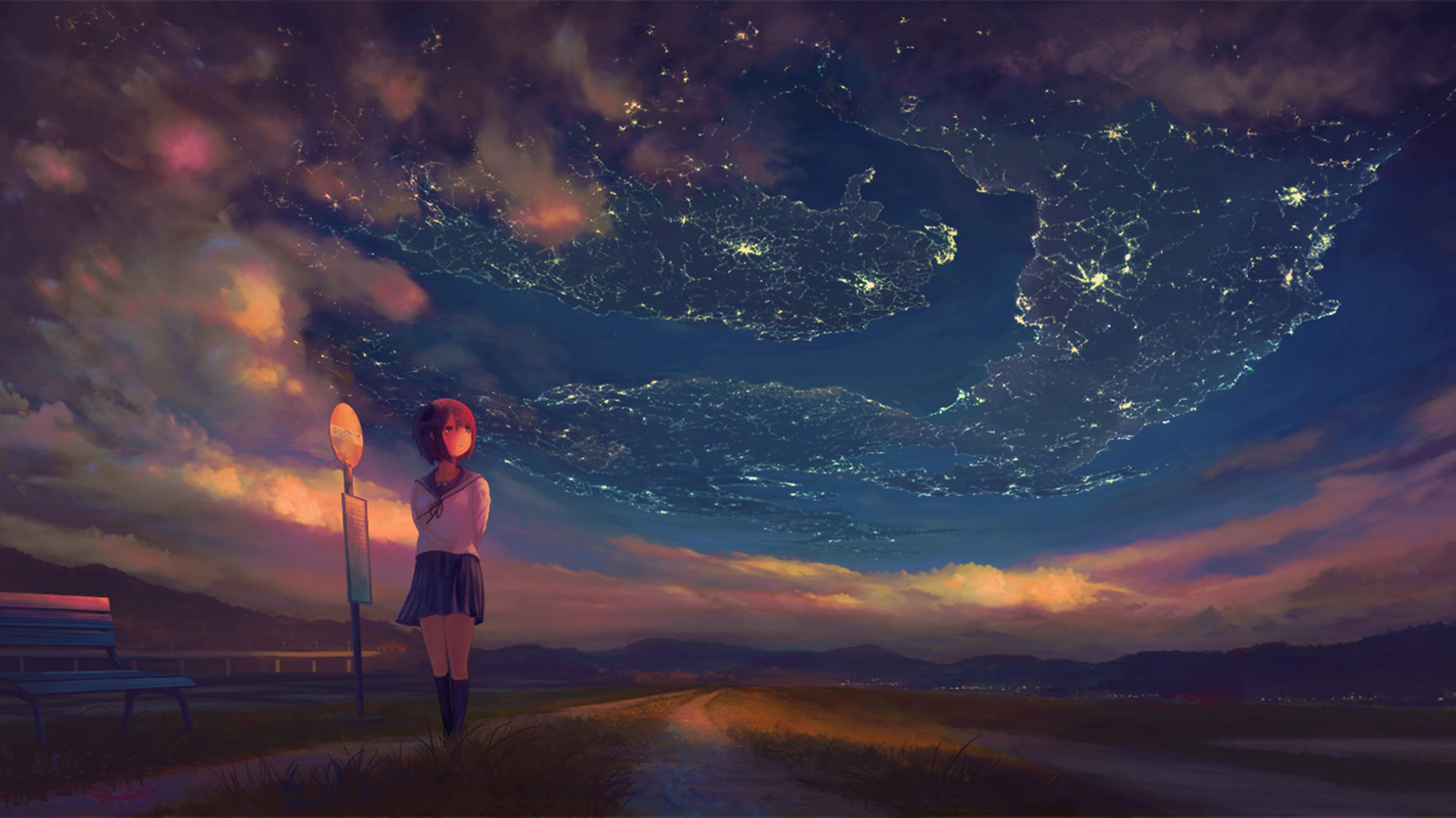 女孩,学妹,星空,天空,旷野