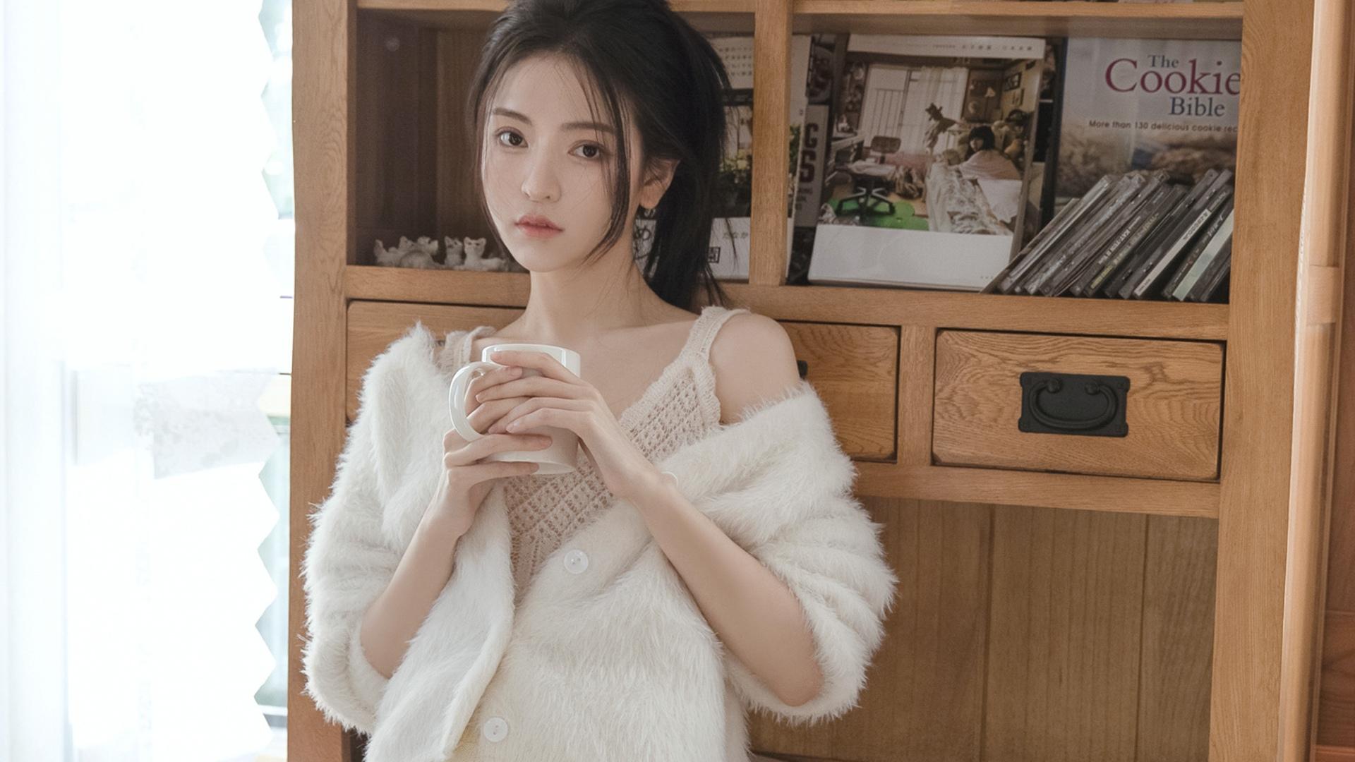 清纯,马克杯,美肩,居家