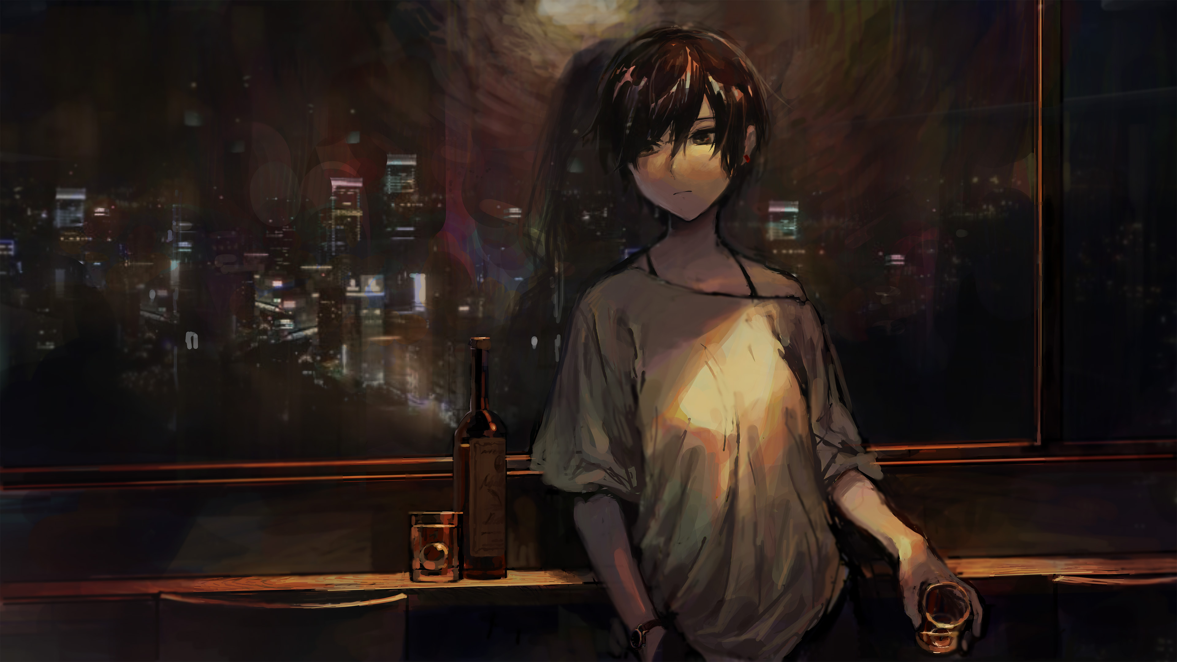 城市,夜晚,喝酒,,窗户