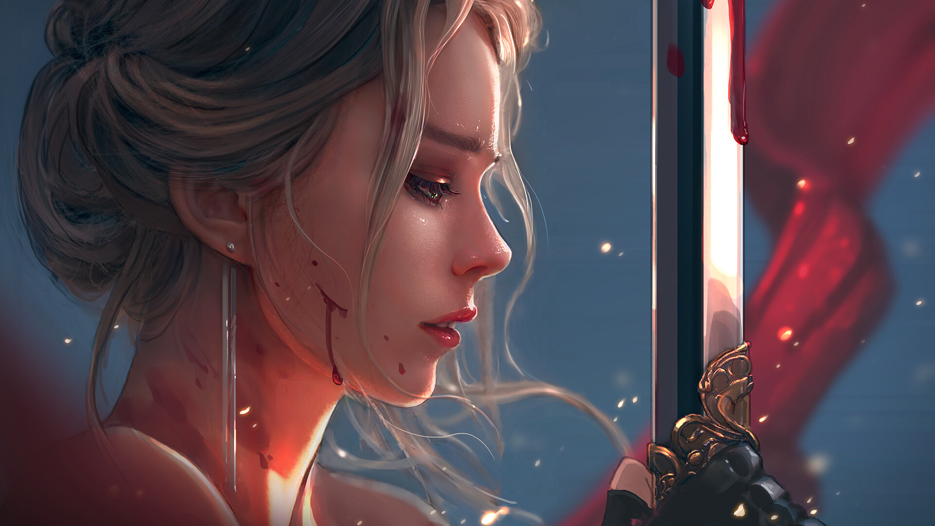 国风,鬼刀,光影,鲜血,剑,公主,耳环