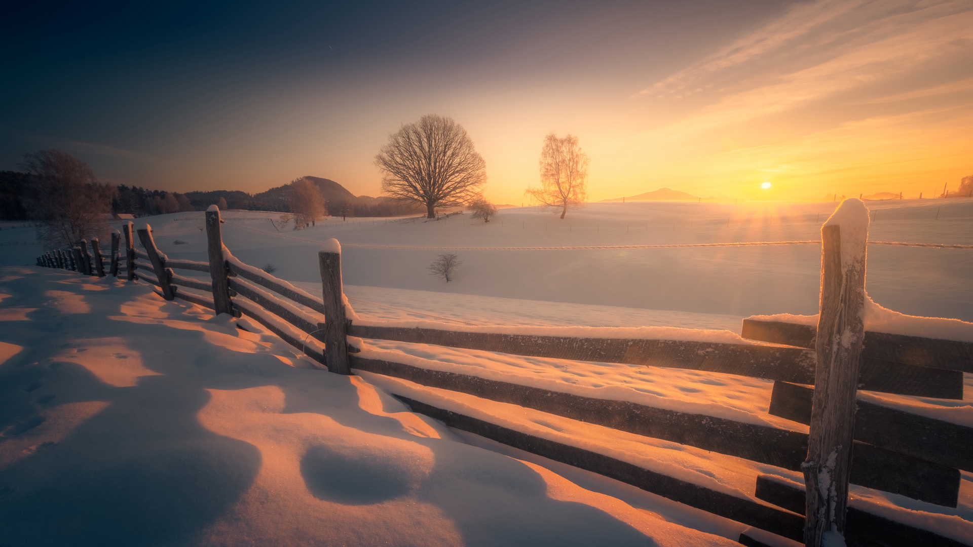 冰天雪地,,雪地,,日落,,木珊栏,,风景