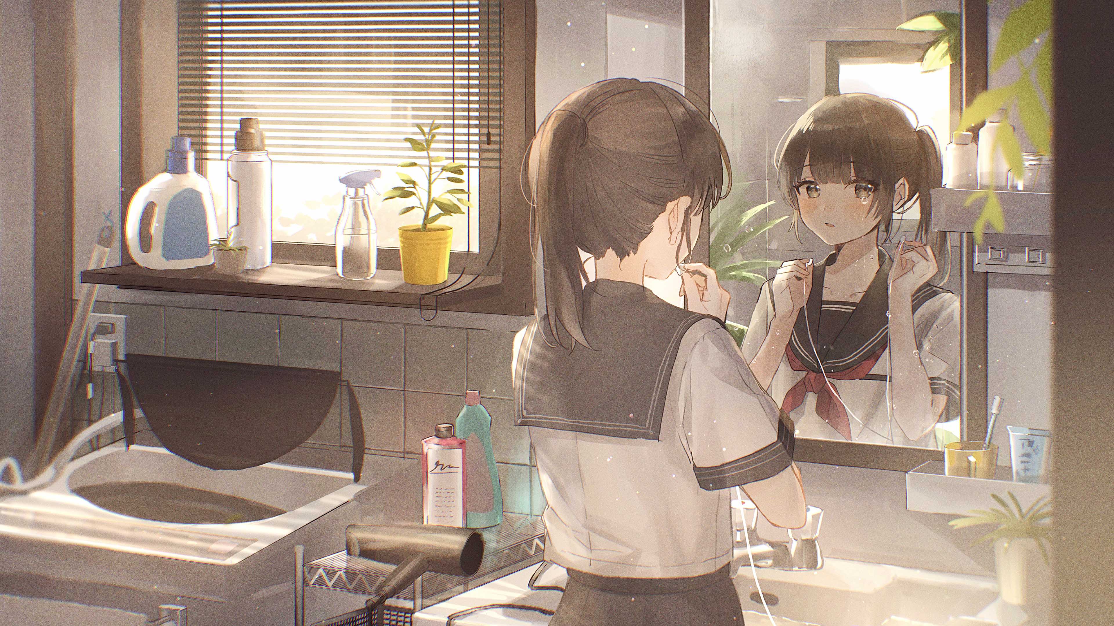 家,厕所,洗衣机,化妆镜,校服,学妹