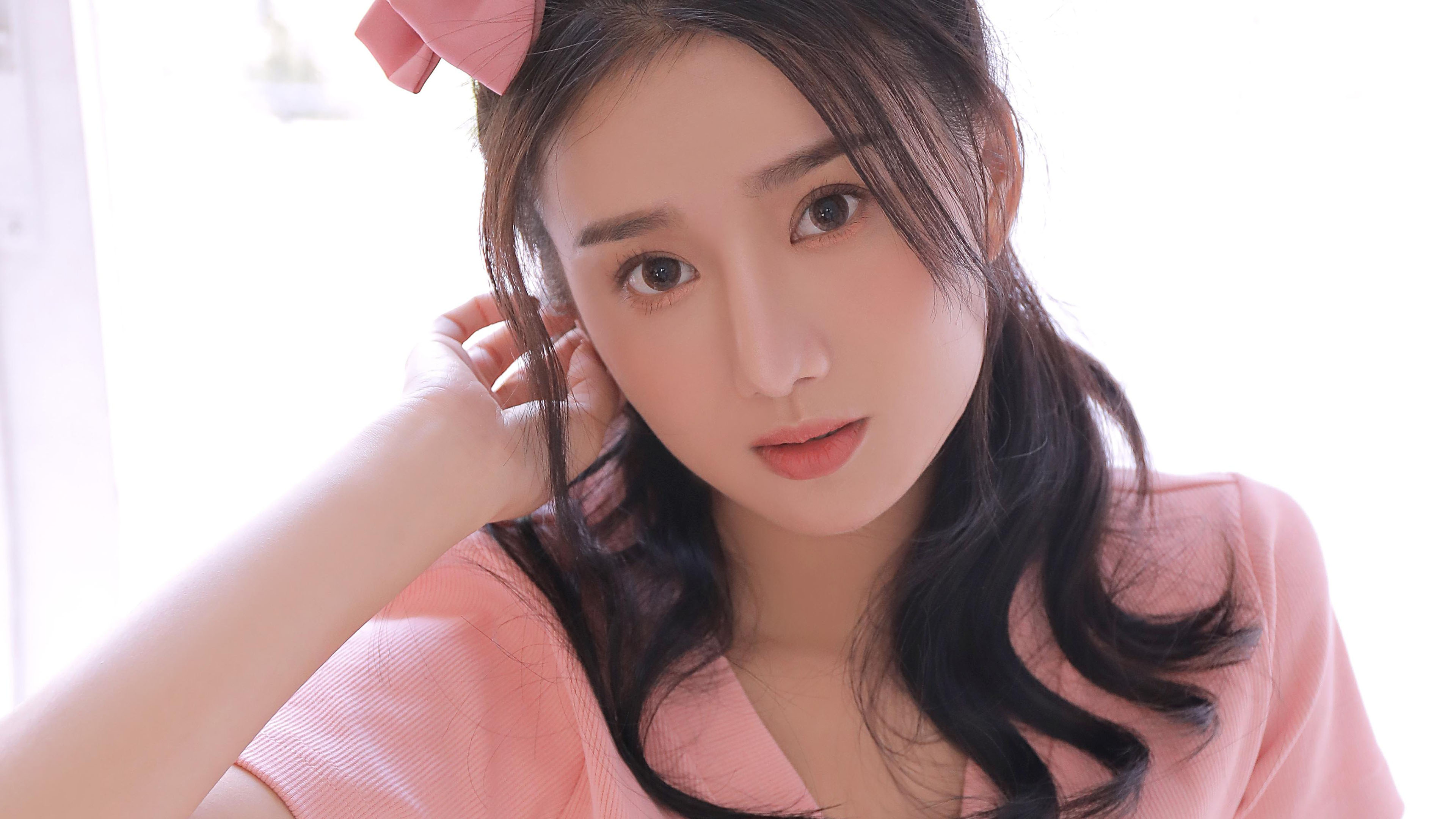 清纯,长发,粉红,蝴蝶结