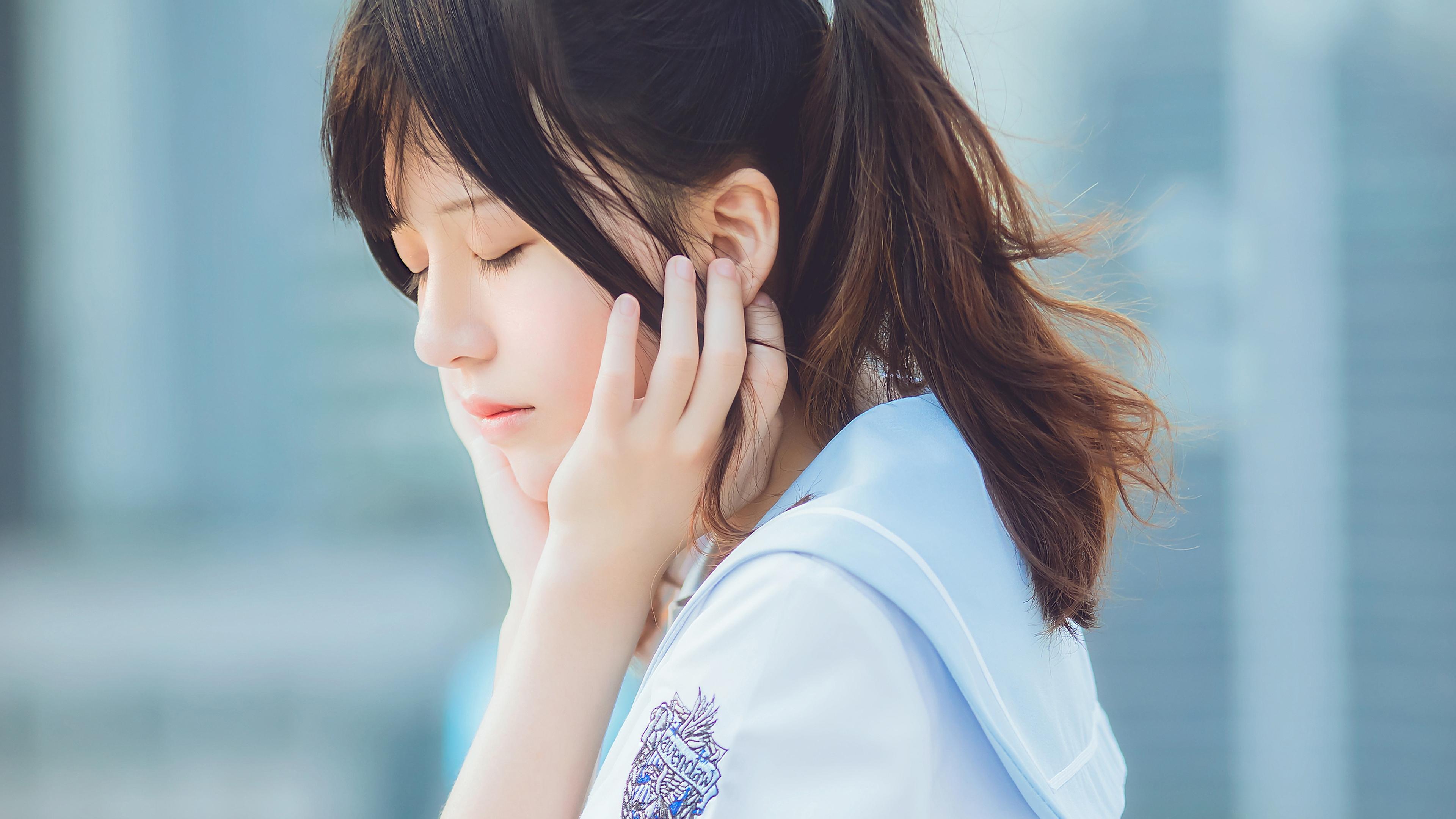 清纯,,双马尾,,少女,,运动,,侧脸