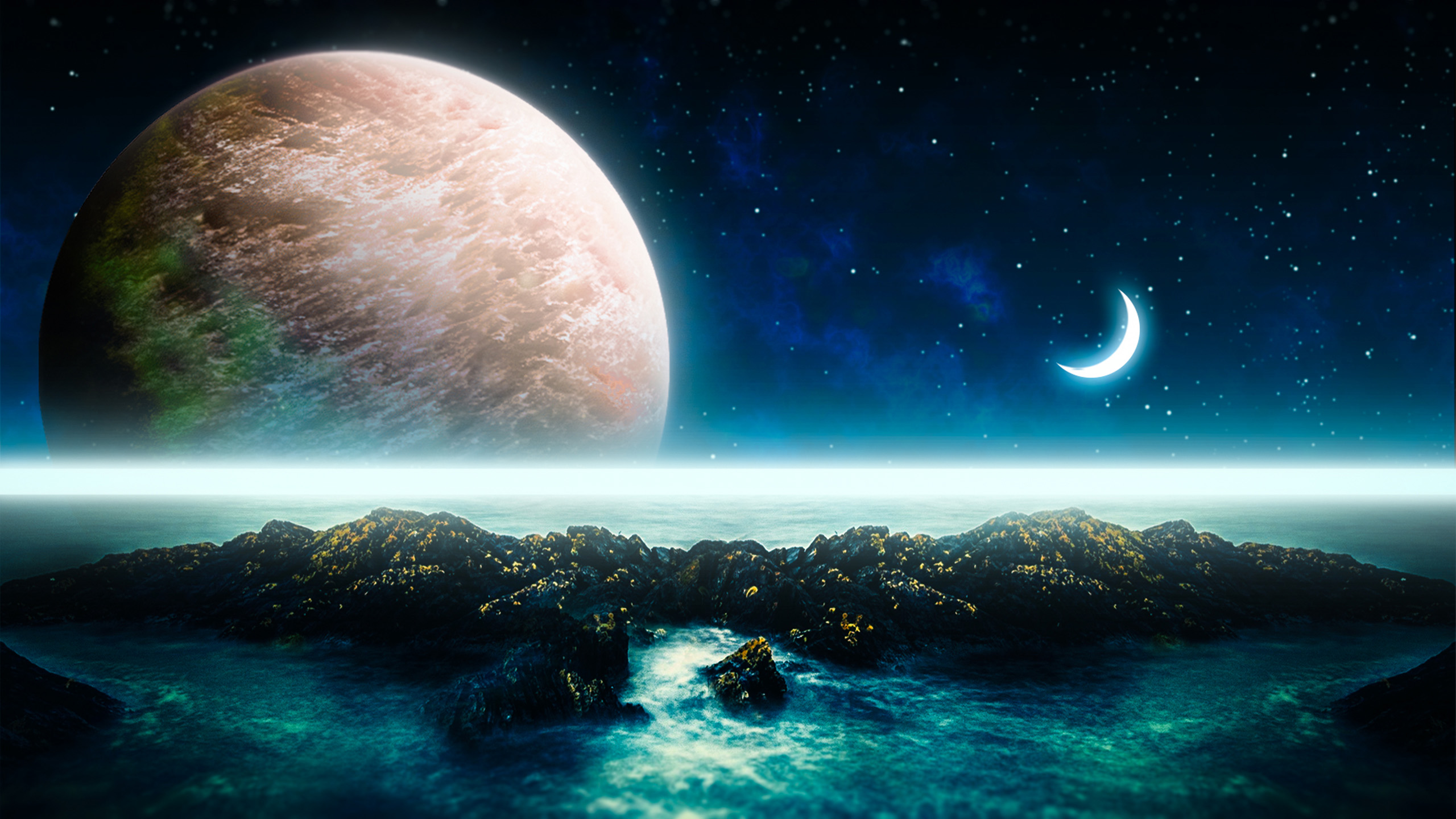 奇幻梦境,星球,月亮,海洋,繁星