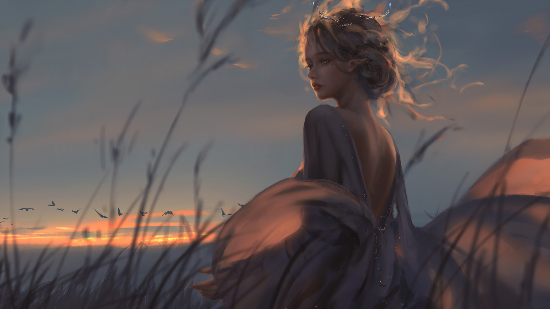 鬼刀,冰公主,芦苇,夕阳