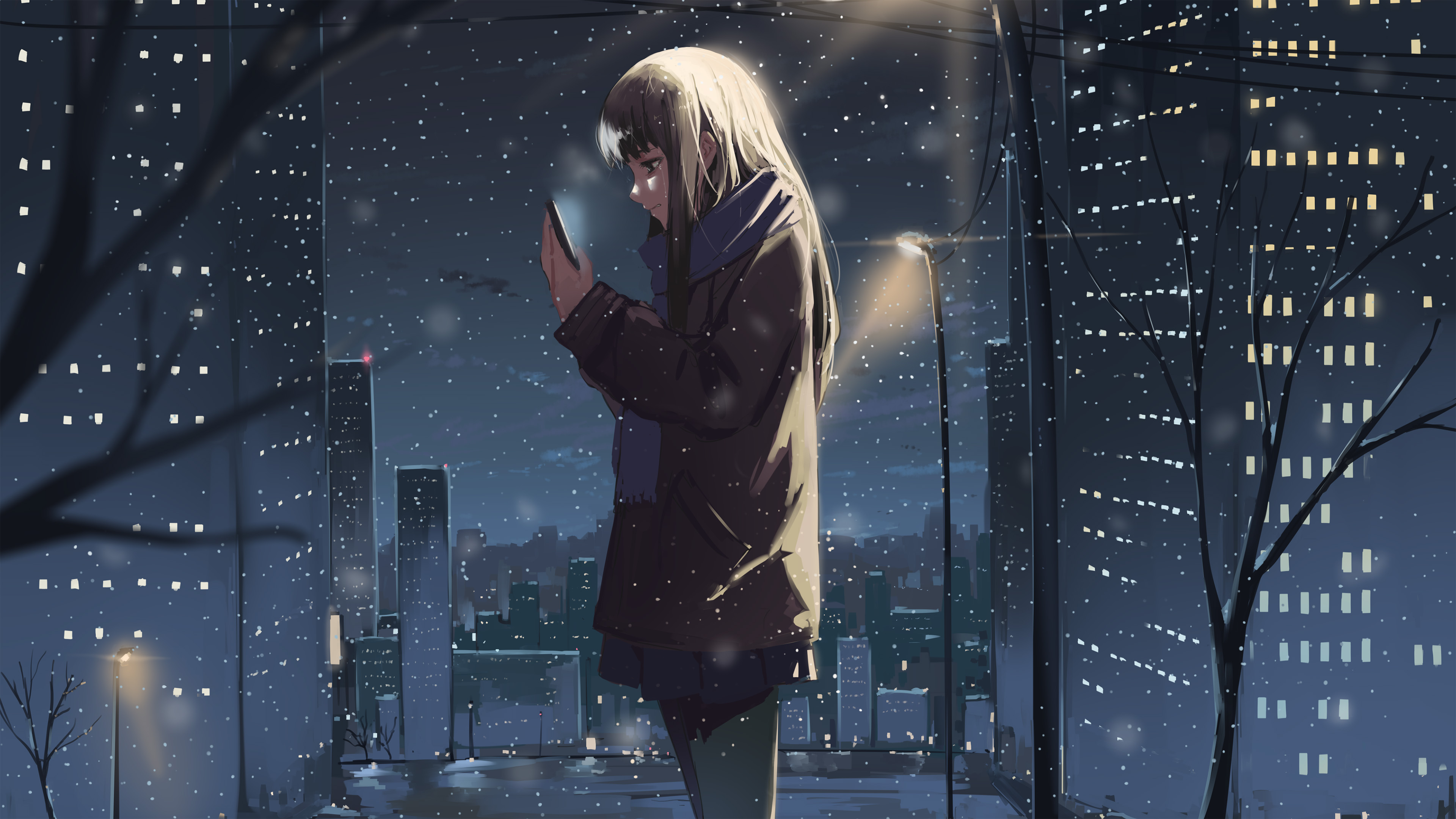 城市,夜景,手机,下雪