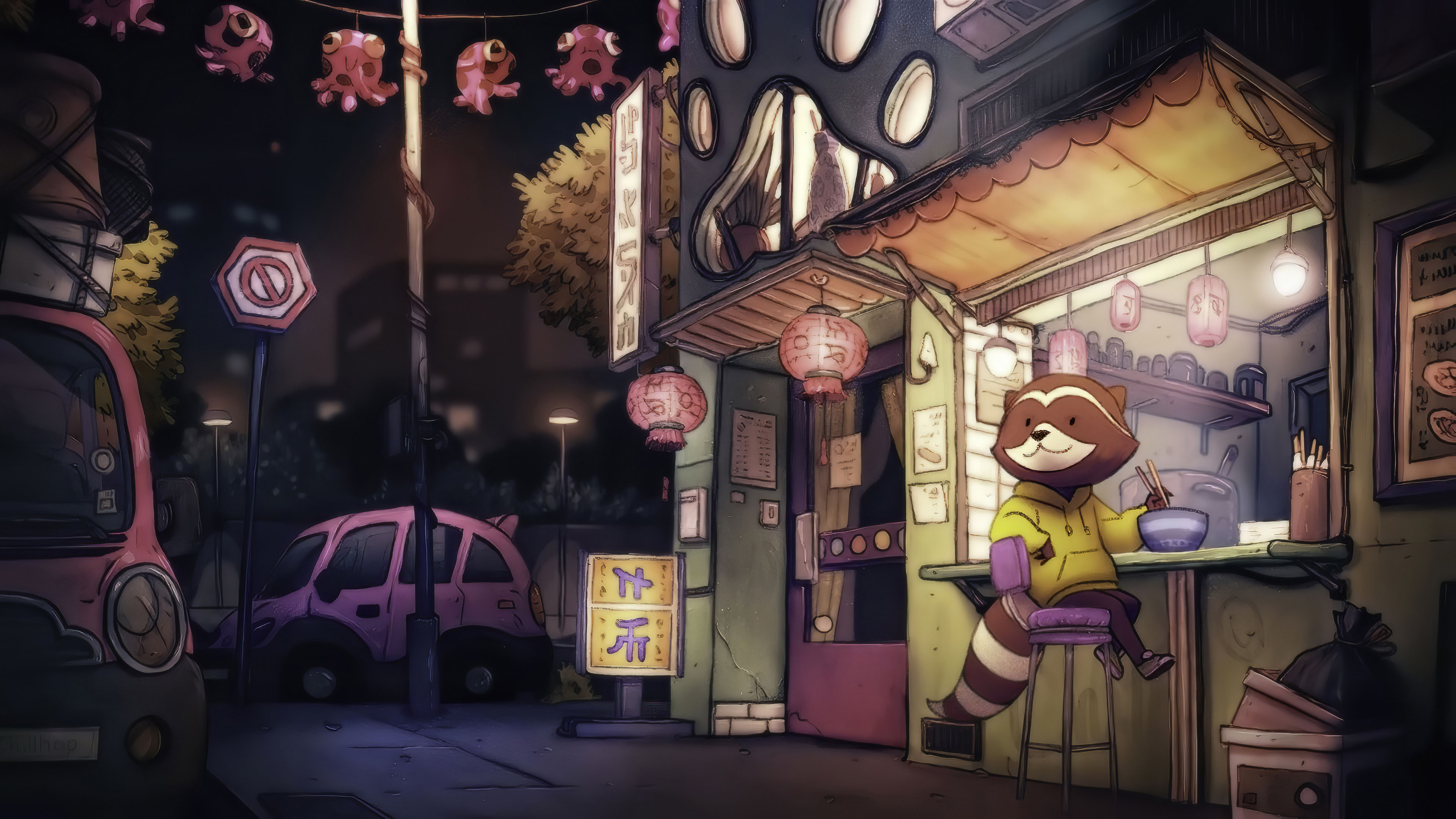 浣熊,拉面,夜宵,温馨