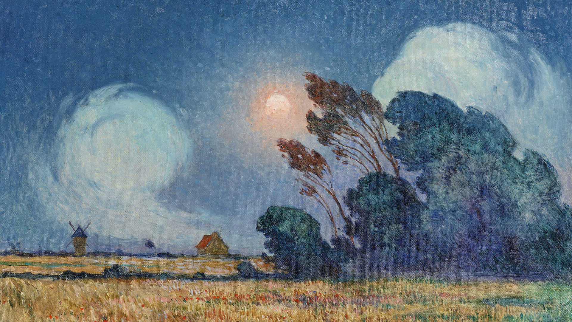 油画,田园风,风车,平原