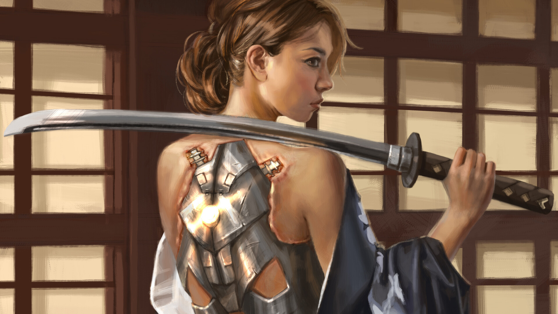 刀,金发,铠甲,金属,女武士