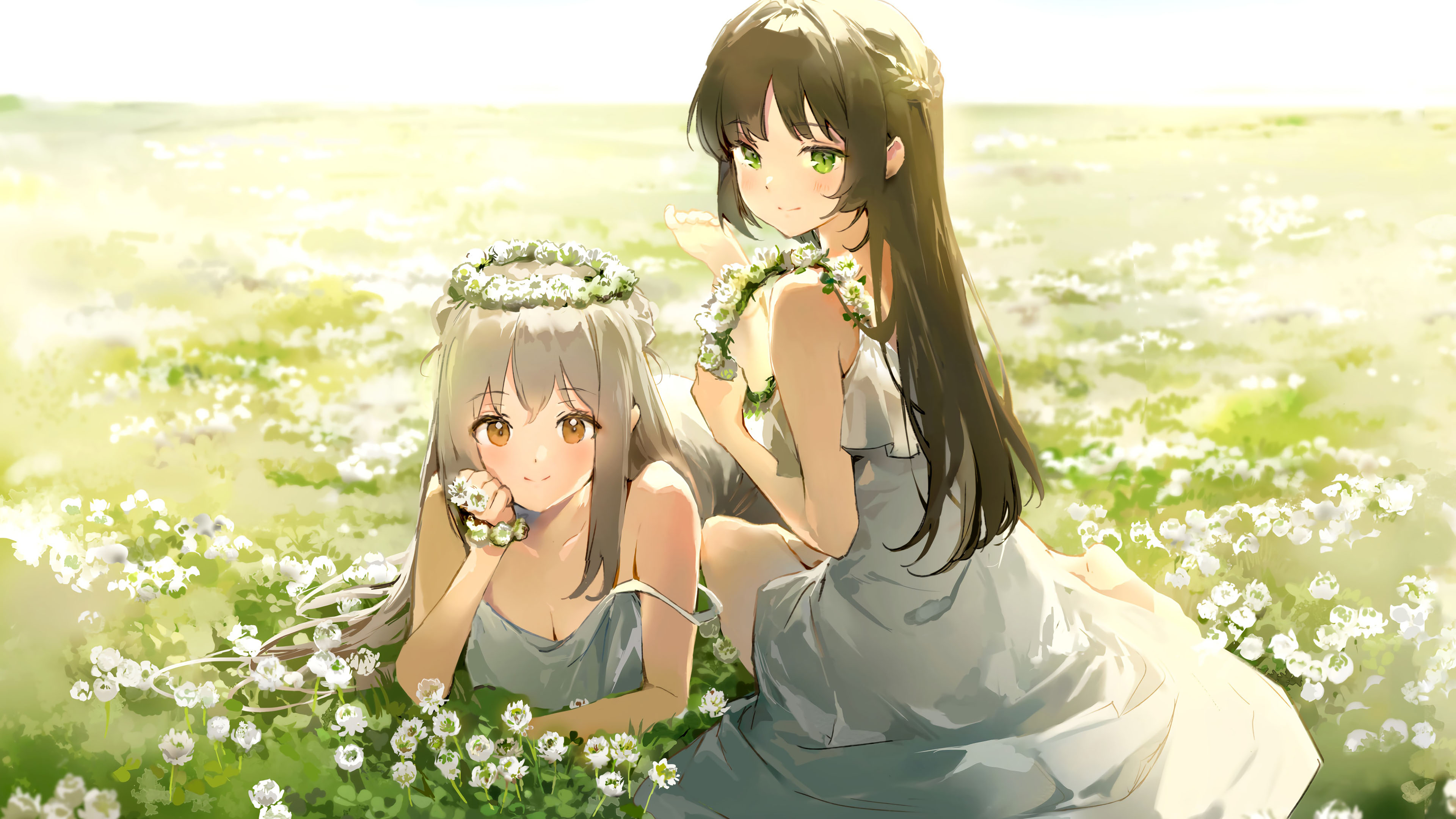 姐妹,女孩子,花冠,百合,花海