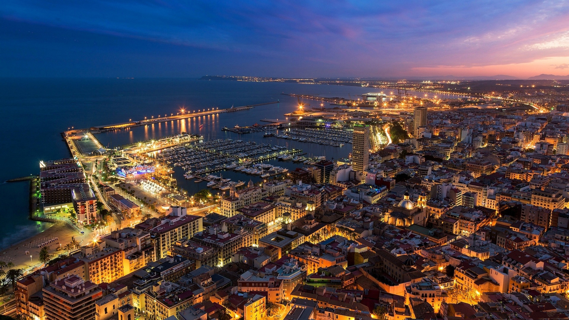 城市夜景,码头,海岸,船