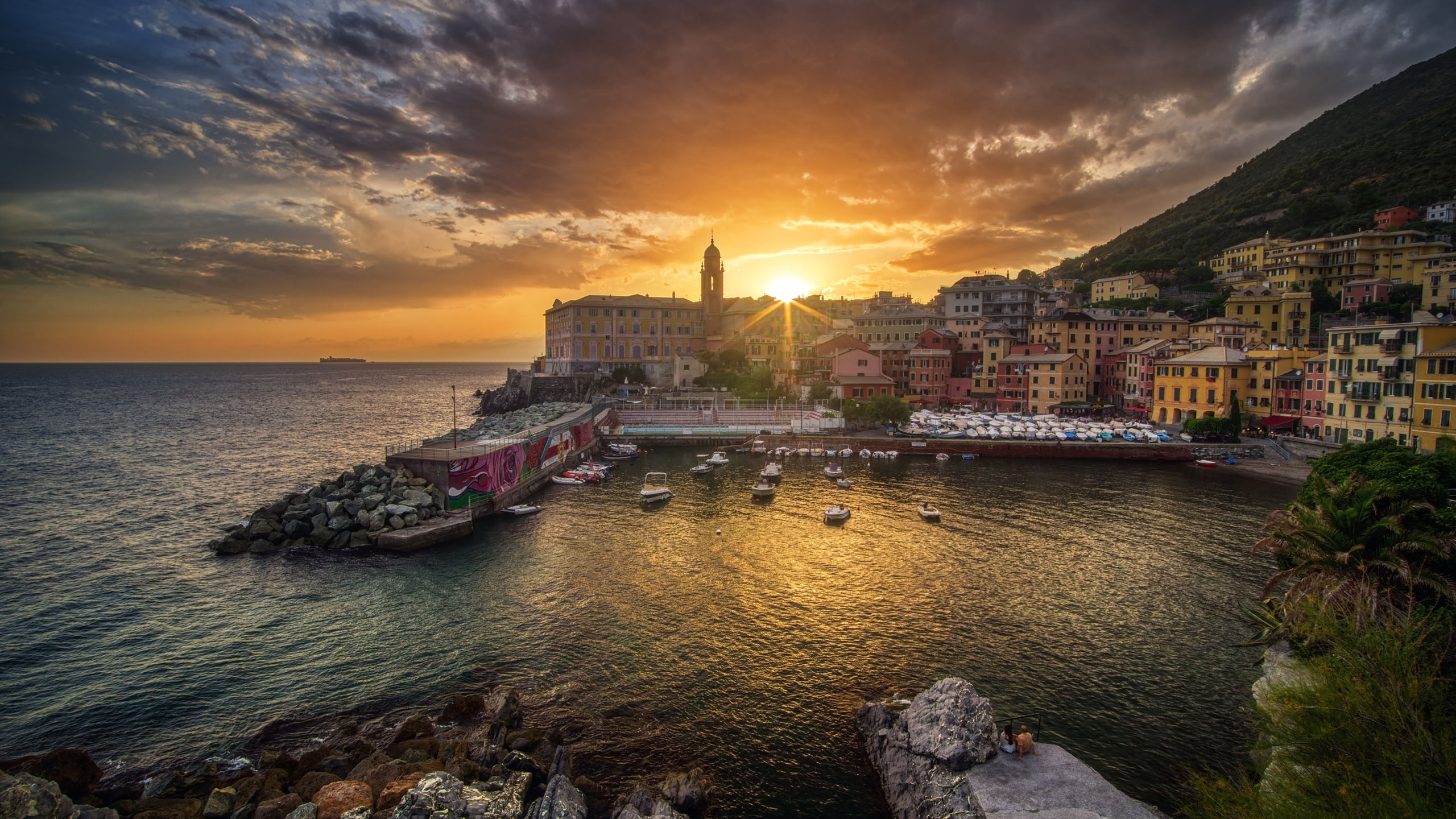 海洋天堂,五渔村,日出,渔港,渔船,意大利