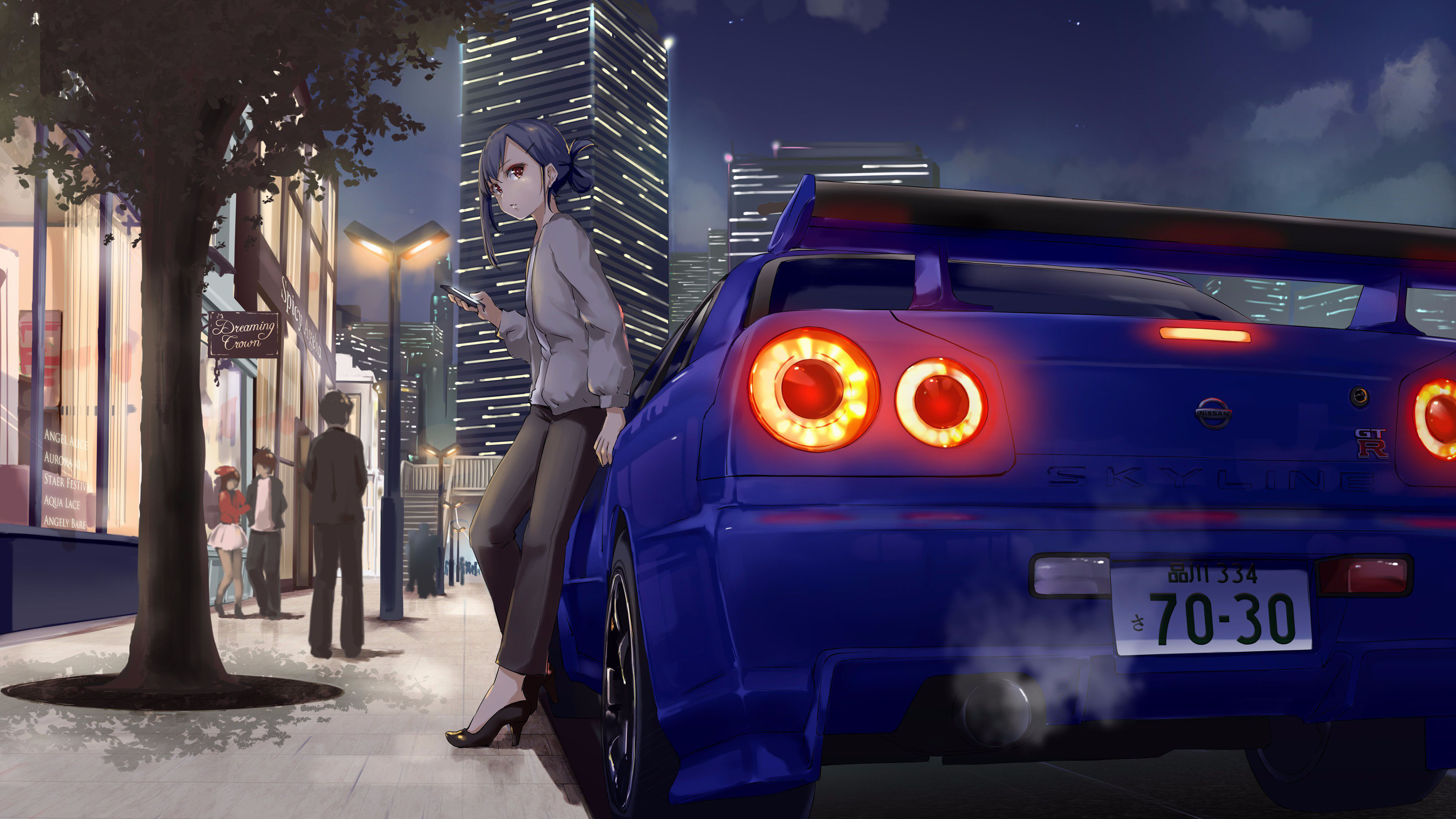 都市夜景,跑车,尾翼,手机