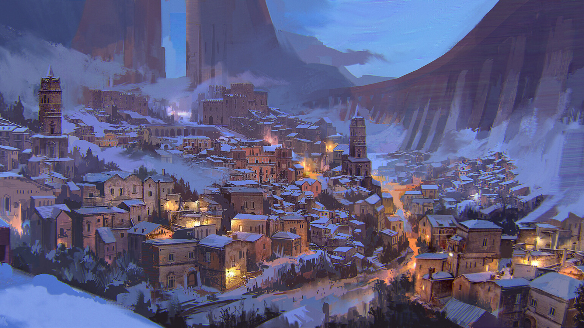 部落,小镇,山谷,夜晚