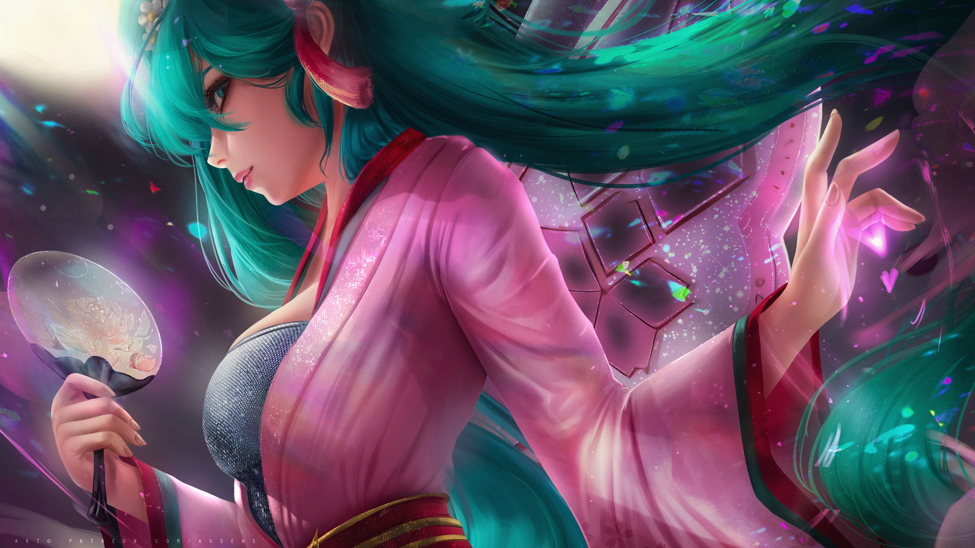 初音未来,,长发,,粉红色裙子