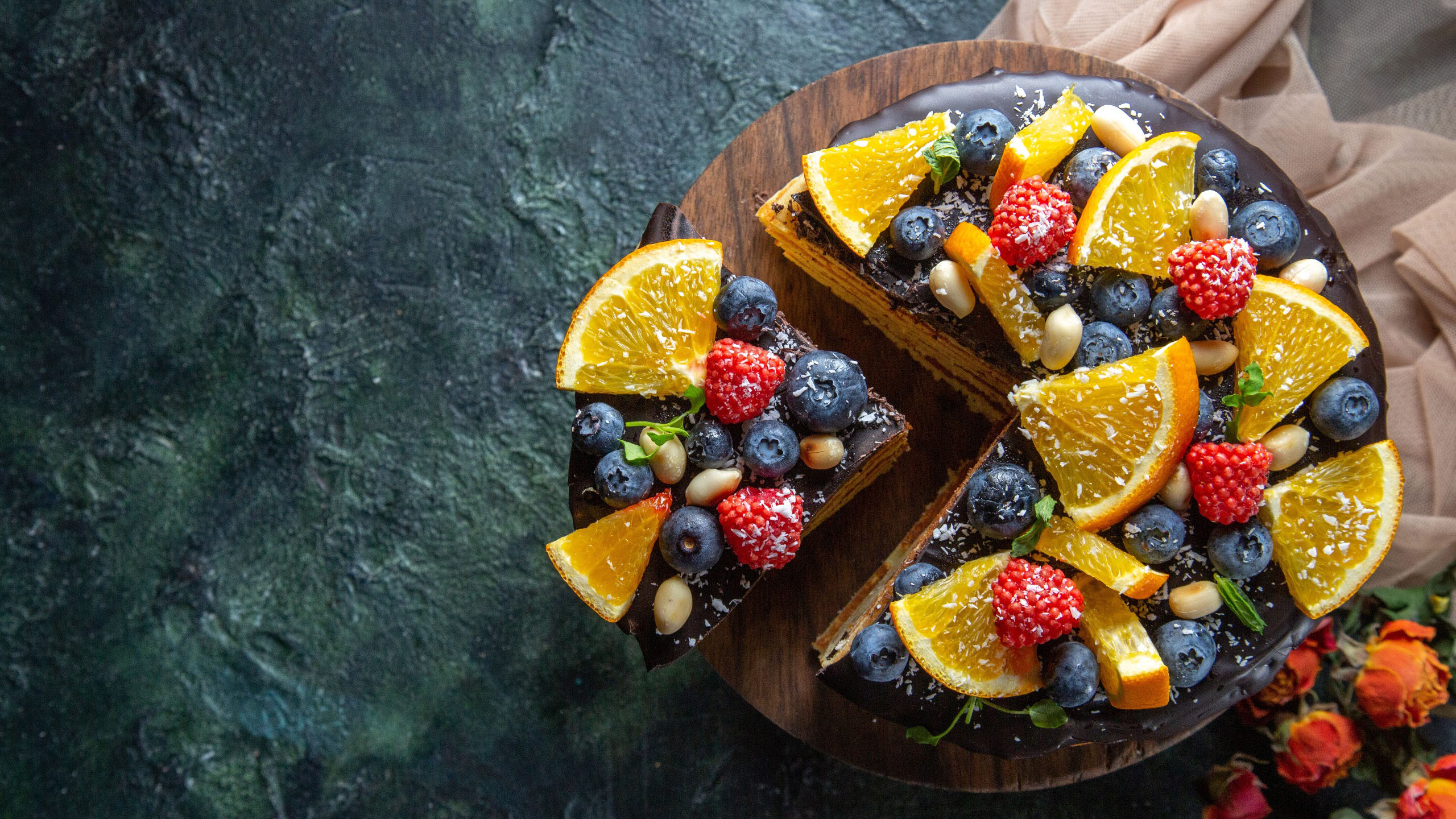 舒缓压力,水果蛋糕,蓝莓,树莓