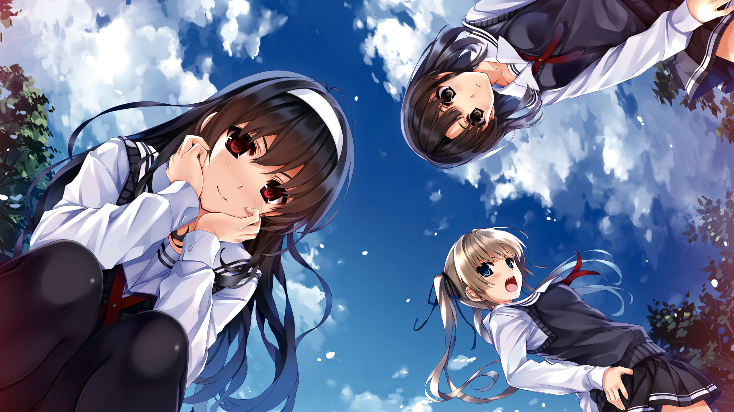 天空,大眼女孩,校园,姐妹