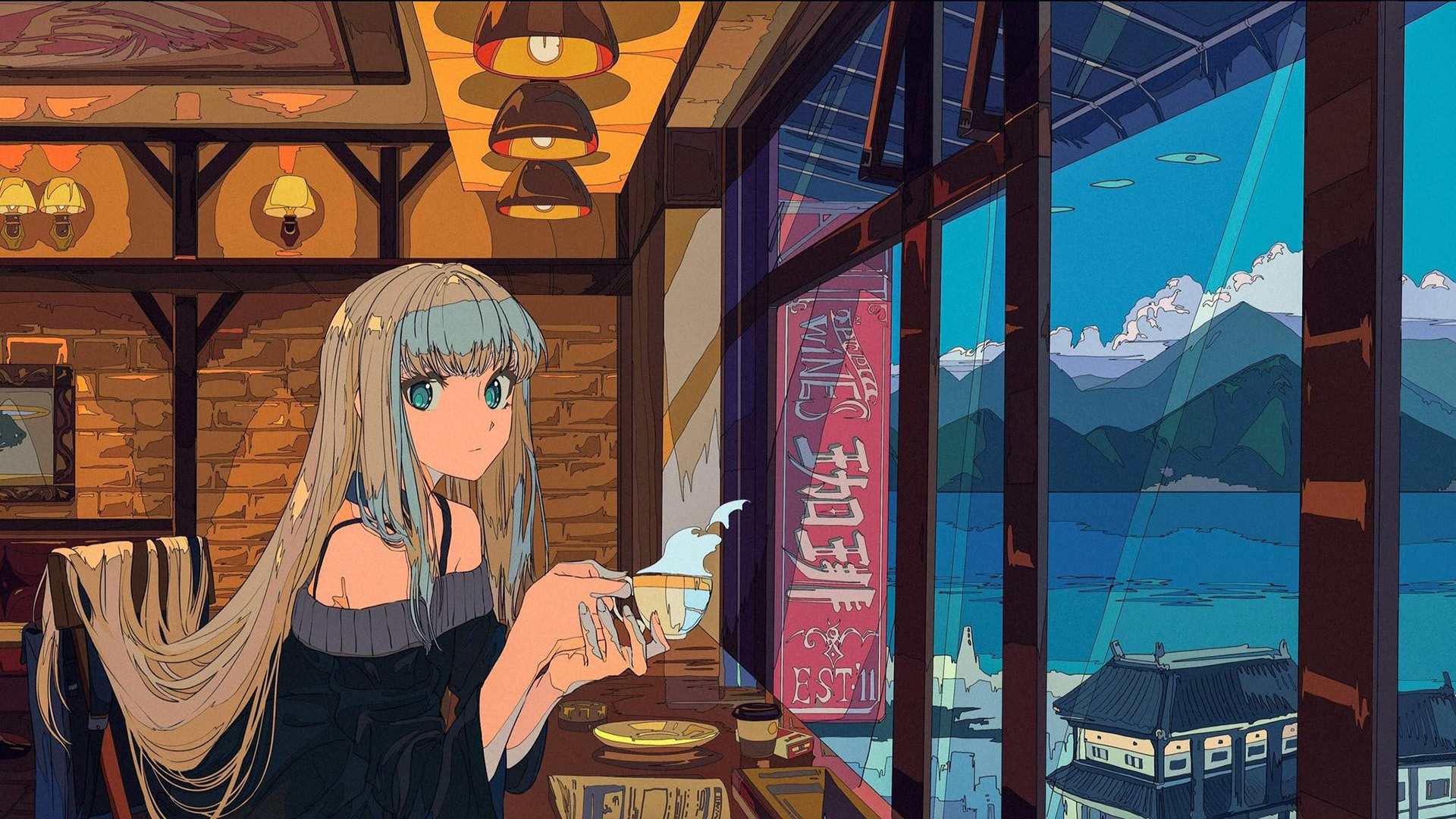 咖啡店,下午茶,窗户,山海