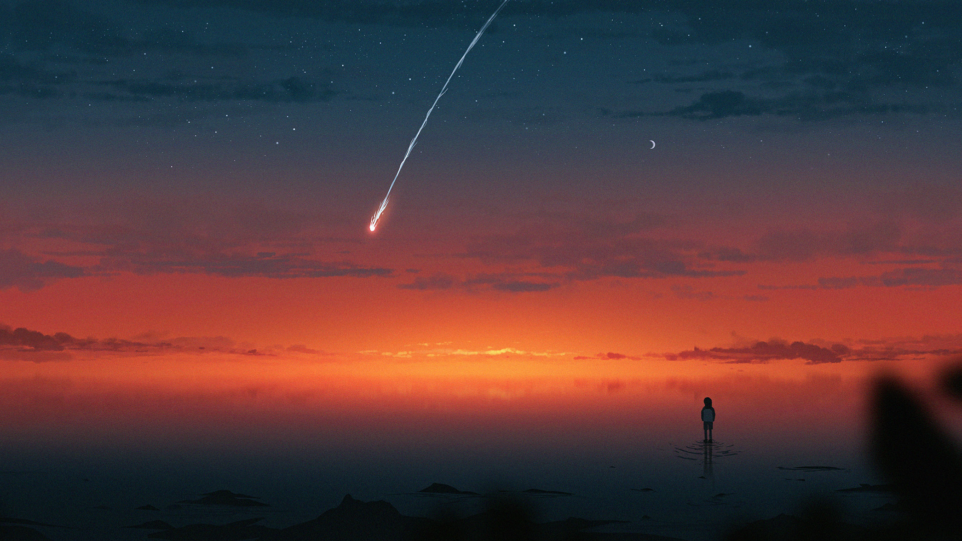 流星,黄昏,孤独,湖面