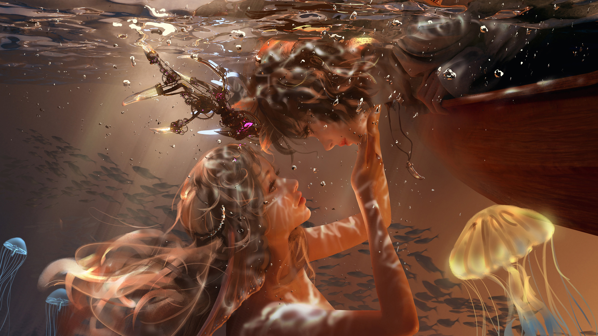 动漫,美女,水中,唯美