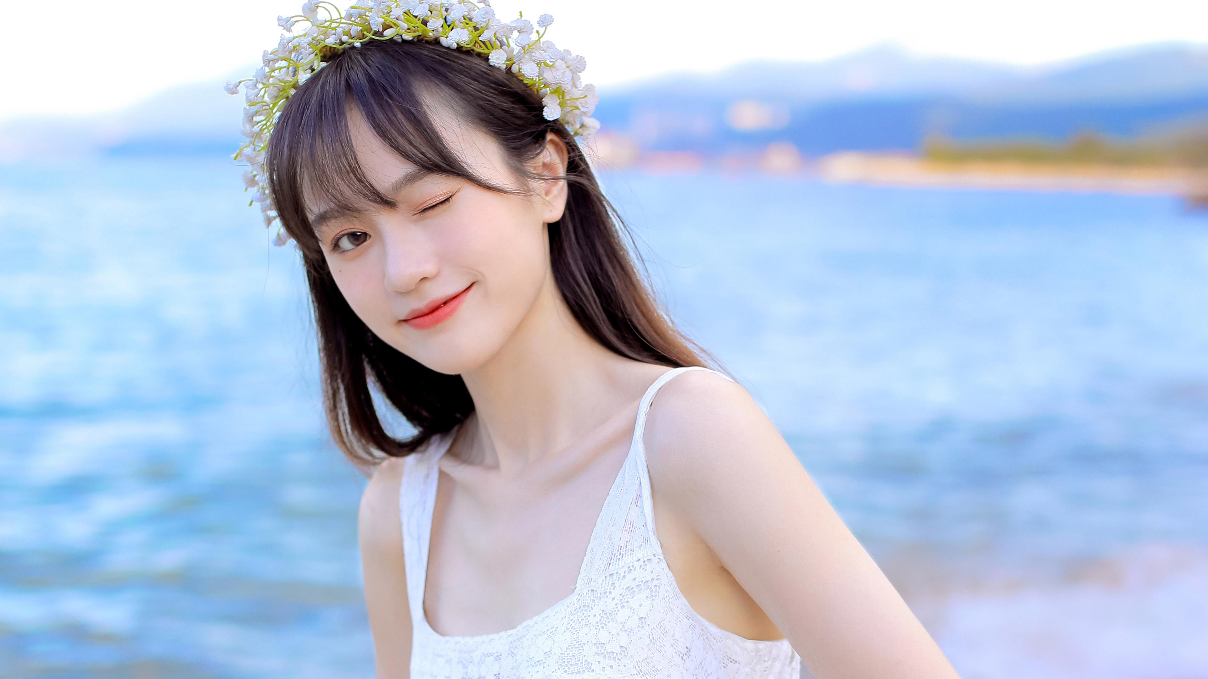 清纯,,海边,长发刘海,,清爽,,俏皮