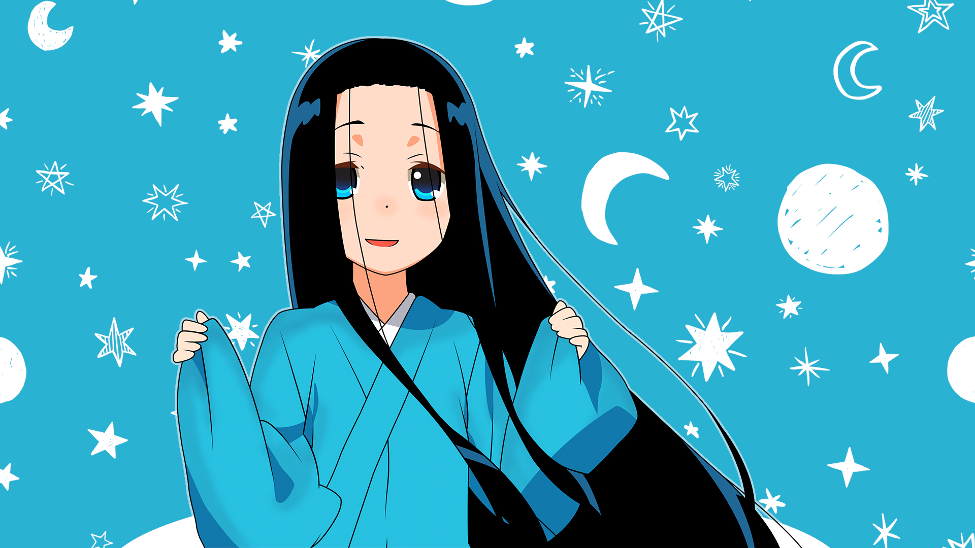 可爱,长发,星星,月亮,背景墙