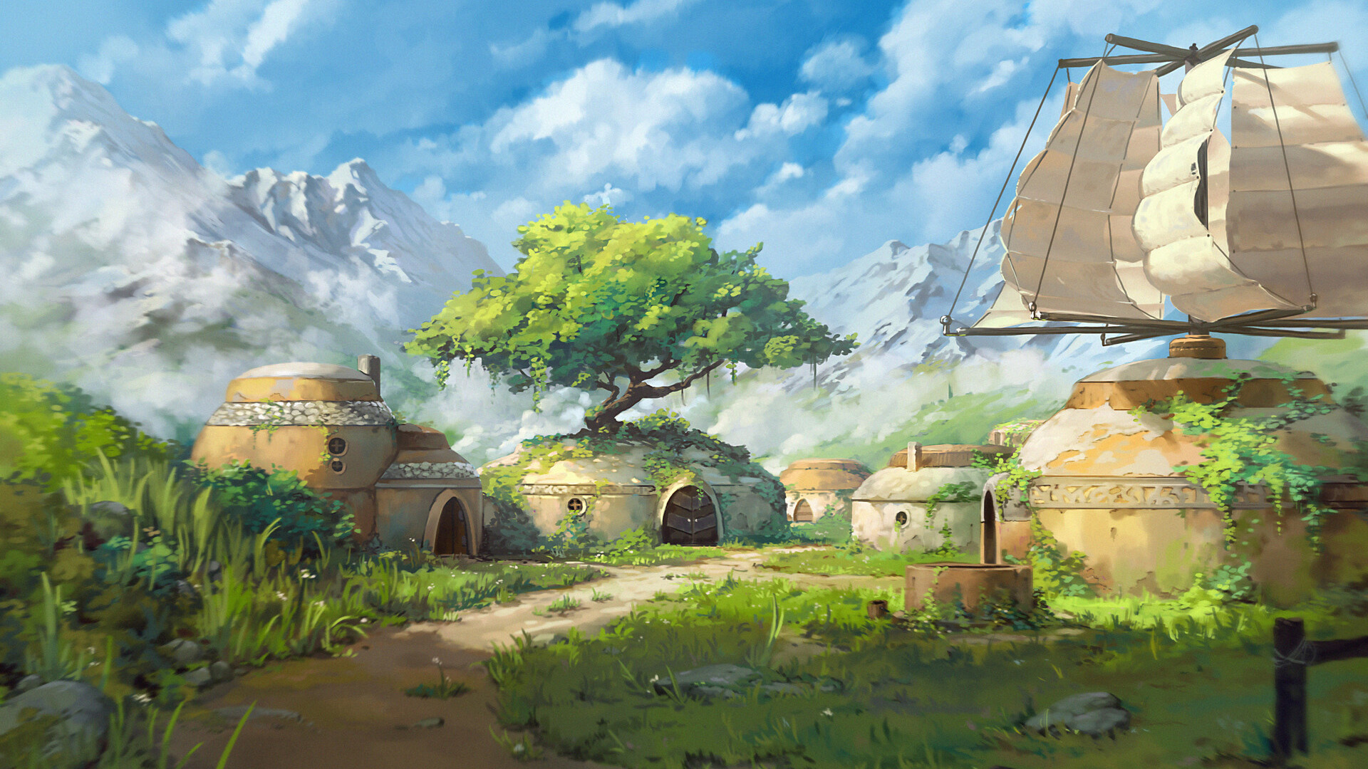 村庄,村落,童话世界,雪山